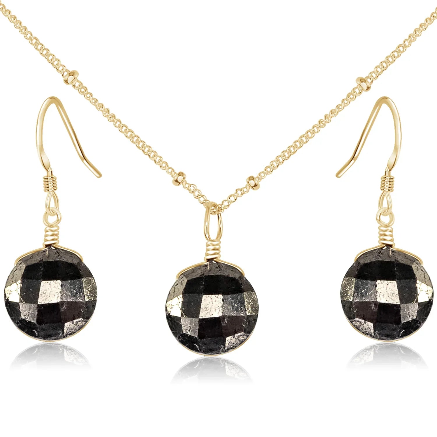 Faceted Pyrite Crystal Circle Jewellery Set