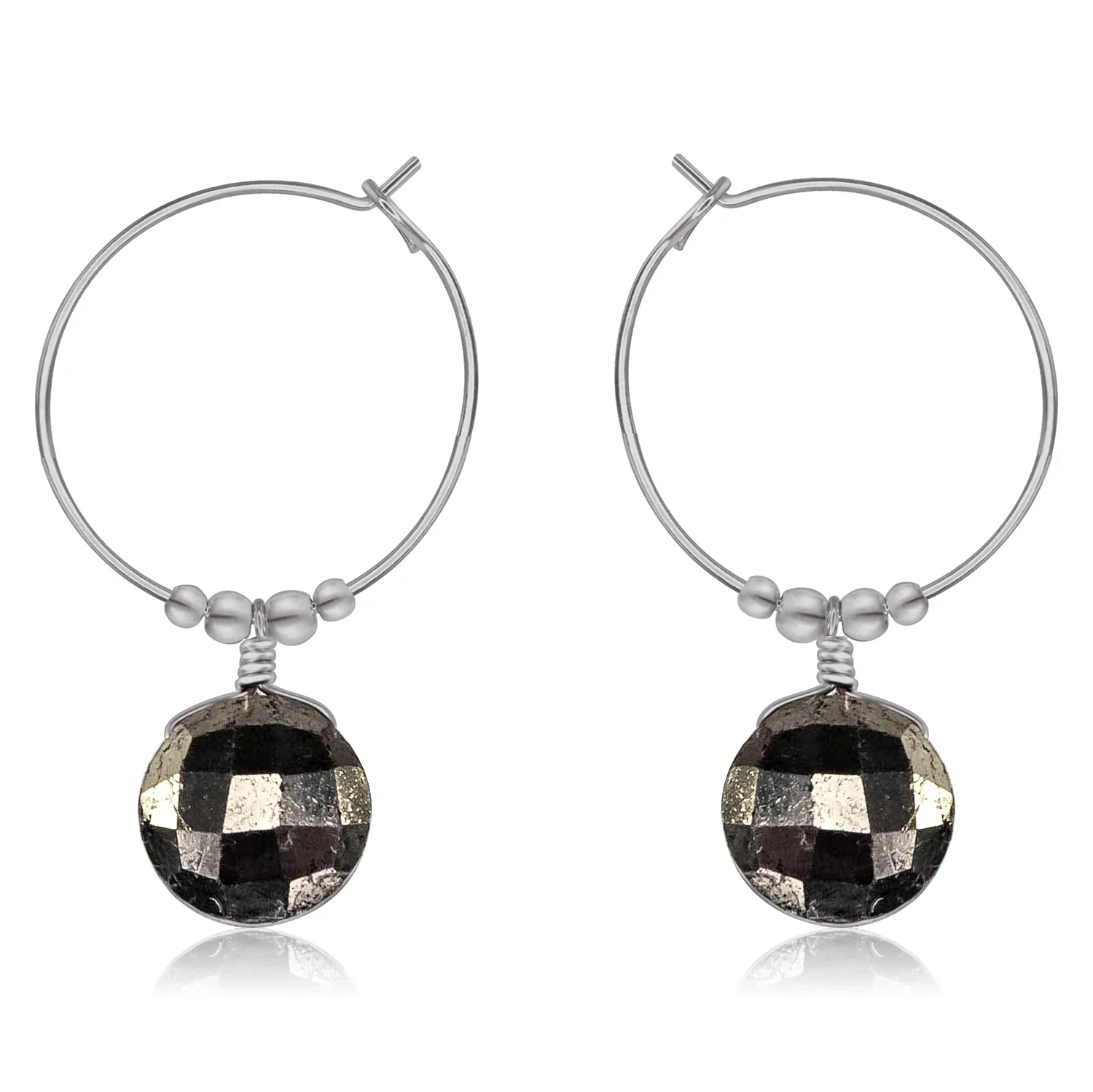 Faceted Pyrite Crystal Circle Dangle Hoop Earrings