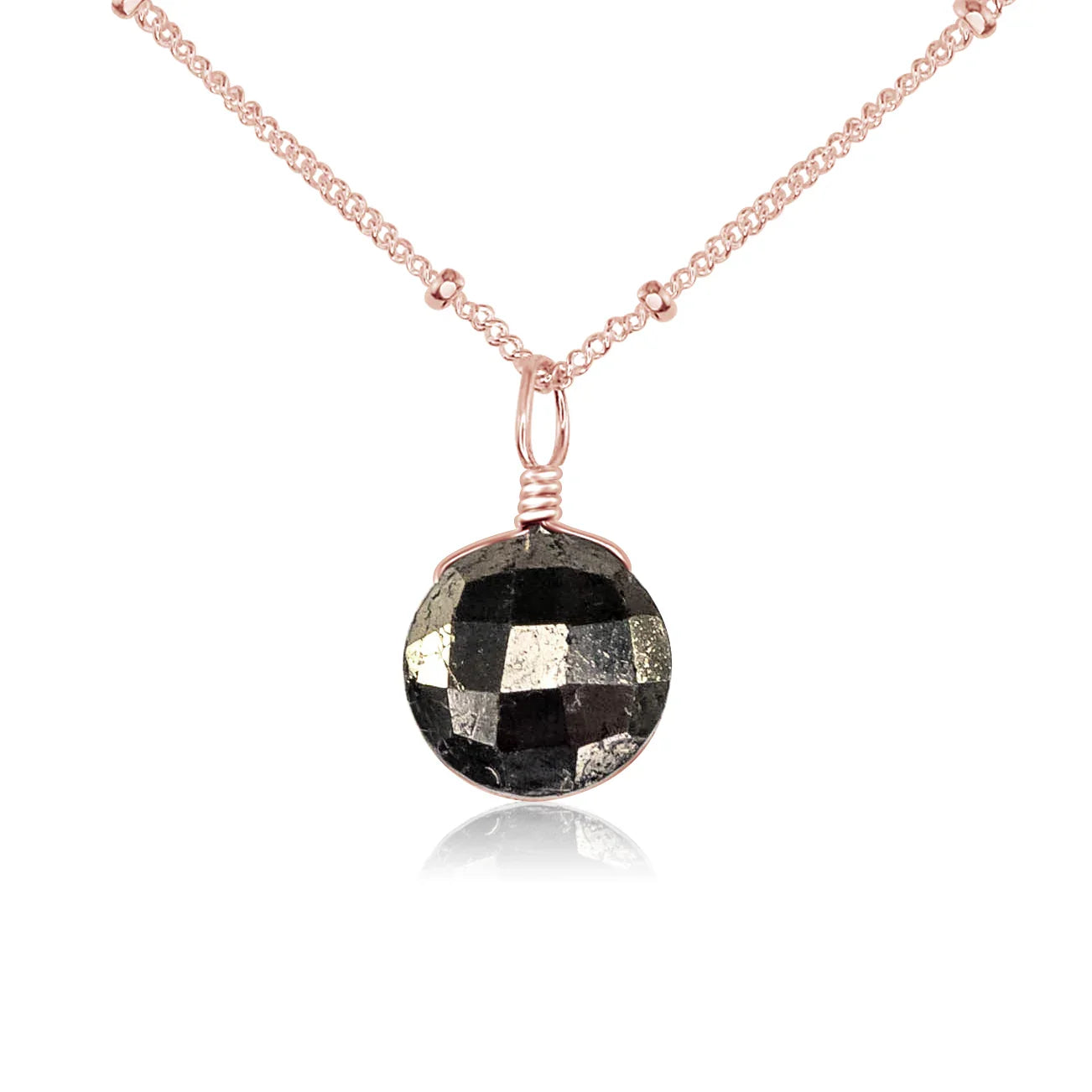Faceted Pyrite Crystal Circle Pendant Necklace