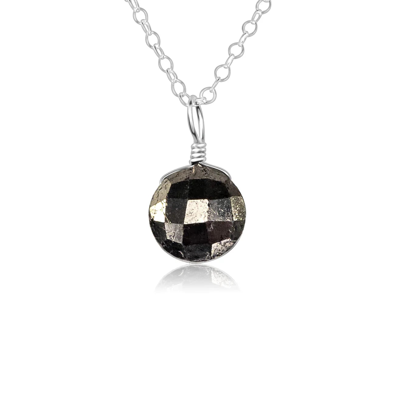 Faceted Pyrite Crystal Circle Pendant Necklace