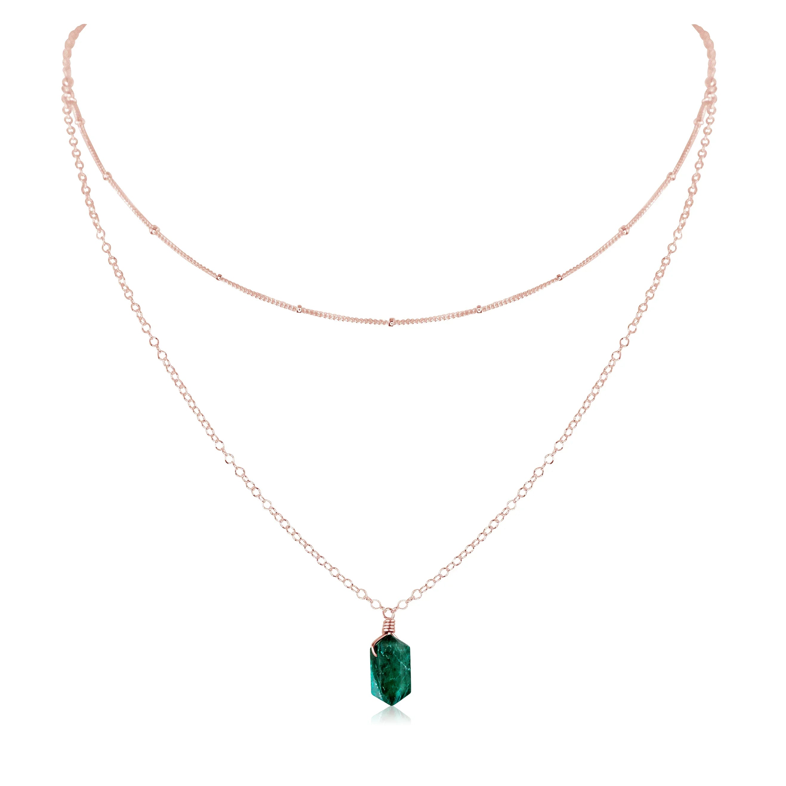 Emerald Double Terminated Crystal Chain Layered Choker Necklace
