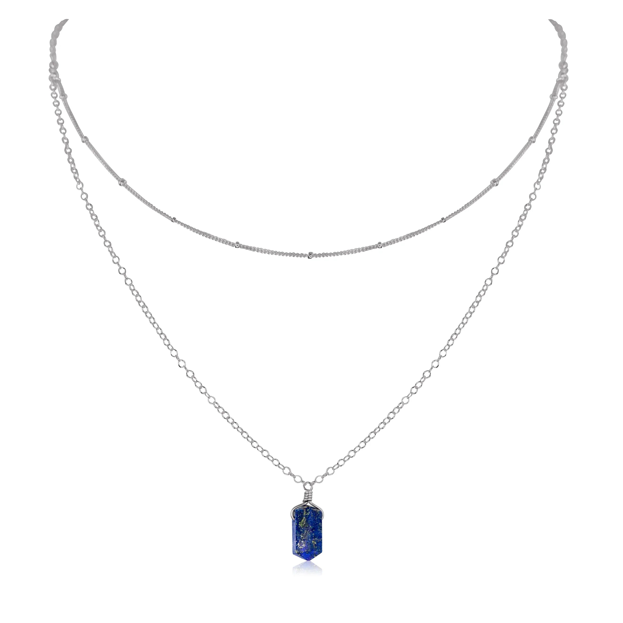 Lapis Lazuli Double Terminated Crystal Chain Layered Choker Necklace