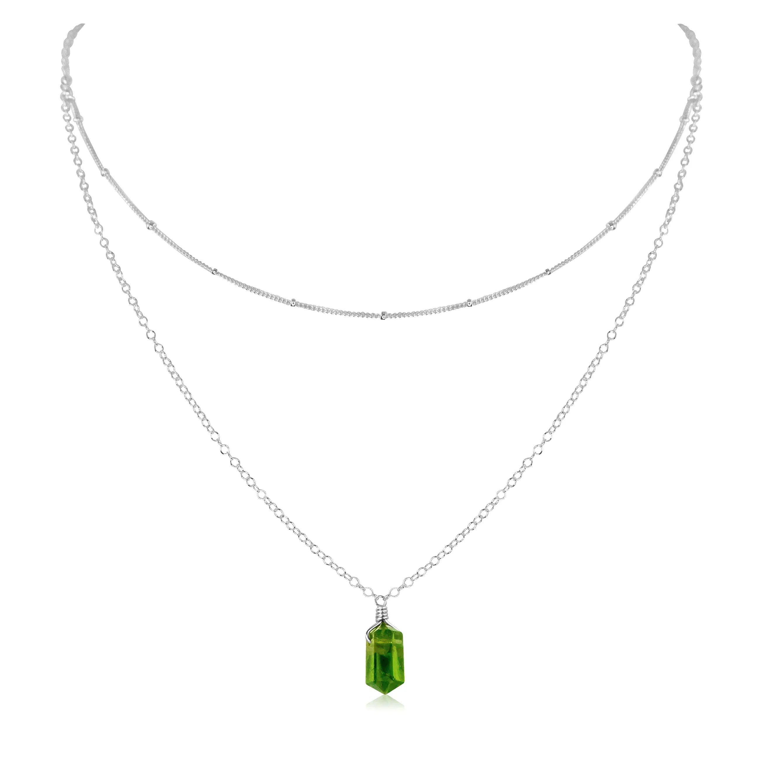 Peridot Double Terminated Crystal Chain Layered Choker Necklace