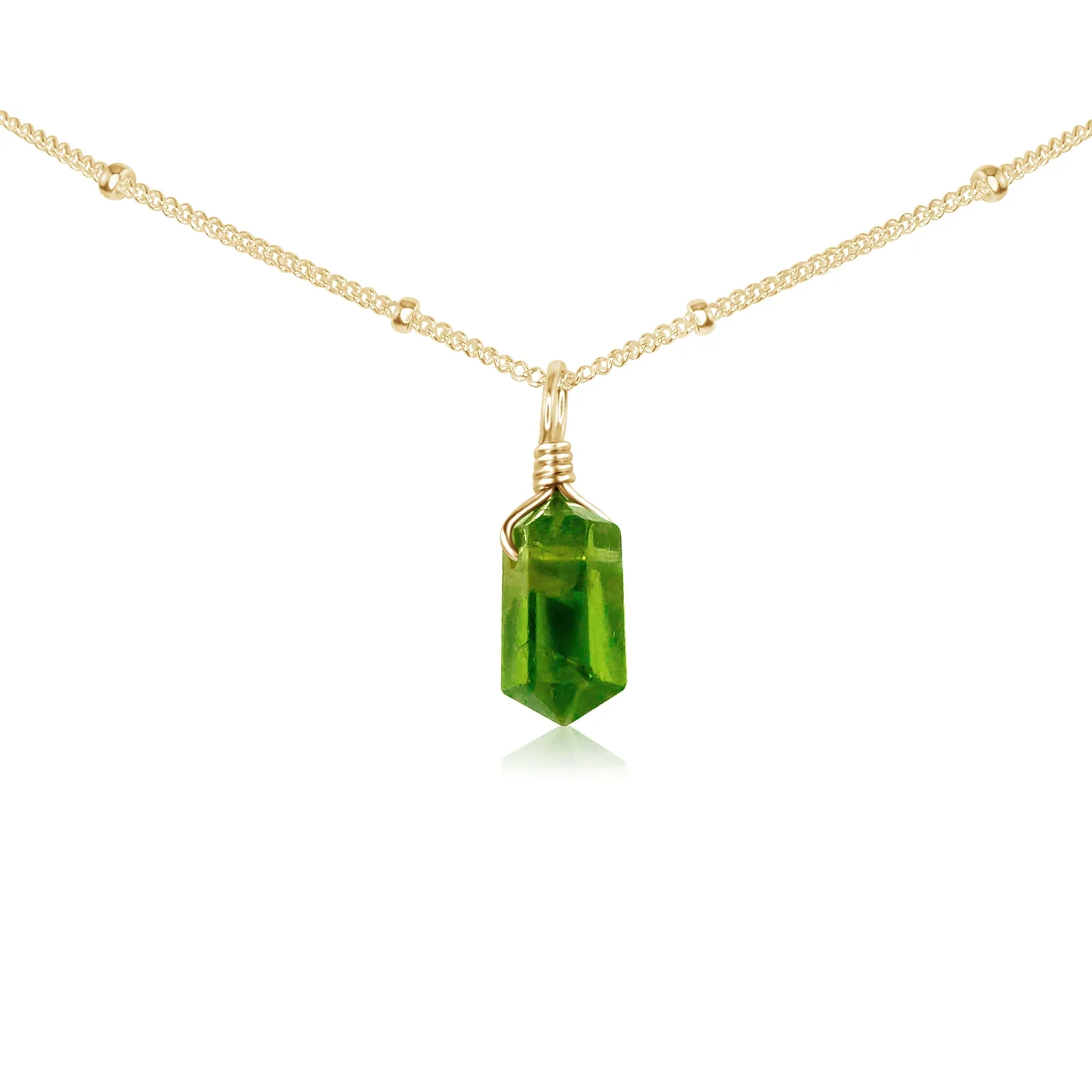 Peridot Mini Double Terminated Crystal Point Pendant Choker Necklace