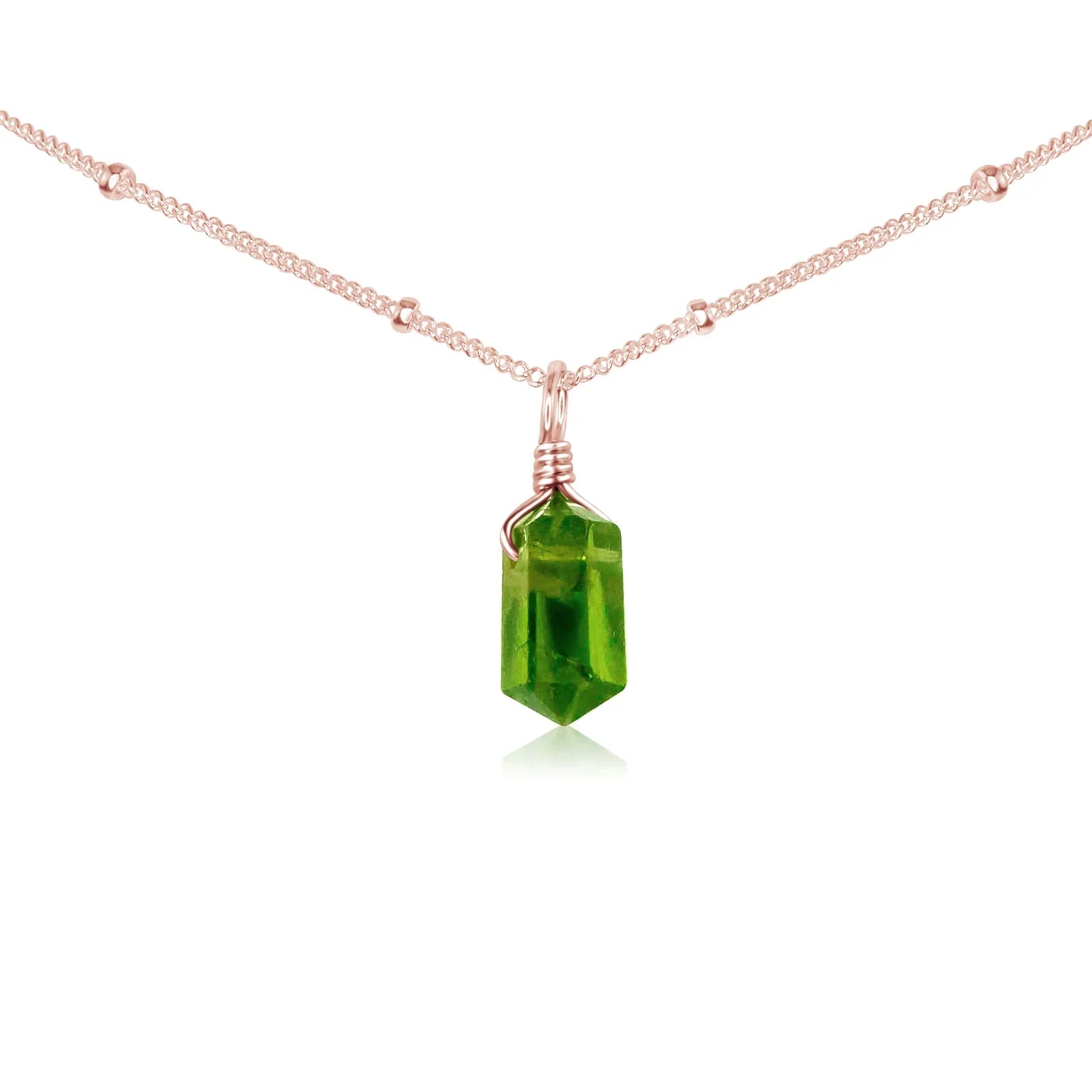 Peridot Mini Double Terminated Crystal Point Pendant Choker Necklace