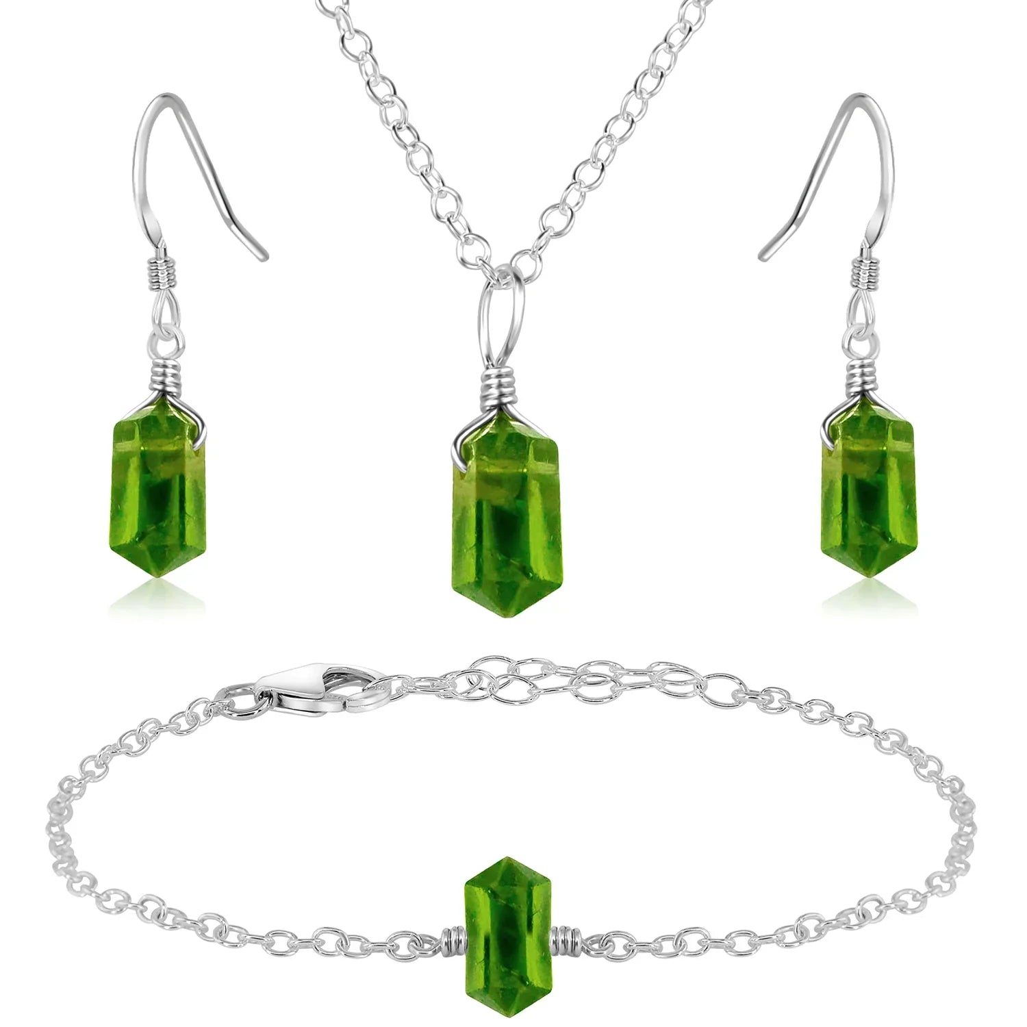 Peridot Double Terminated Crystal Jewellery Set