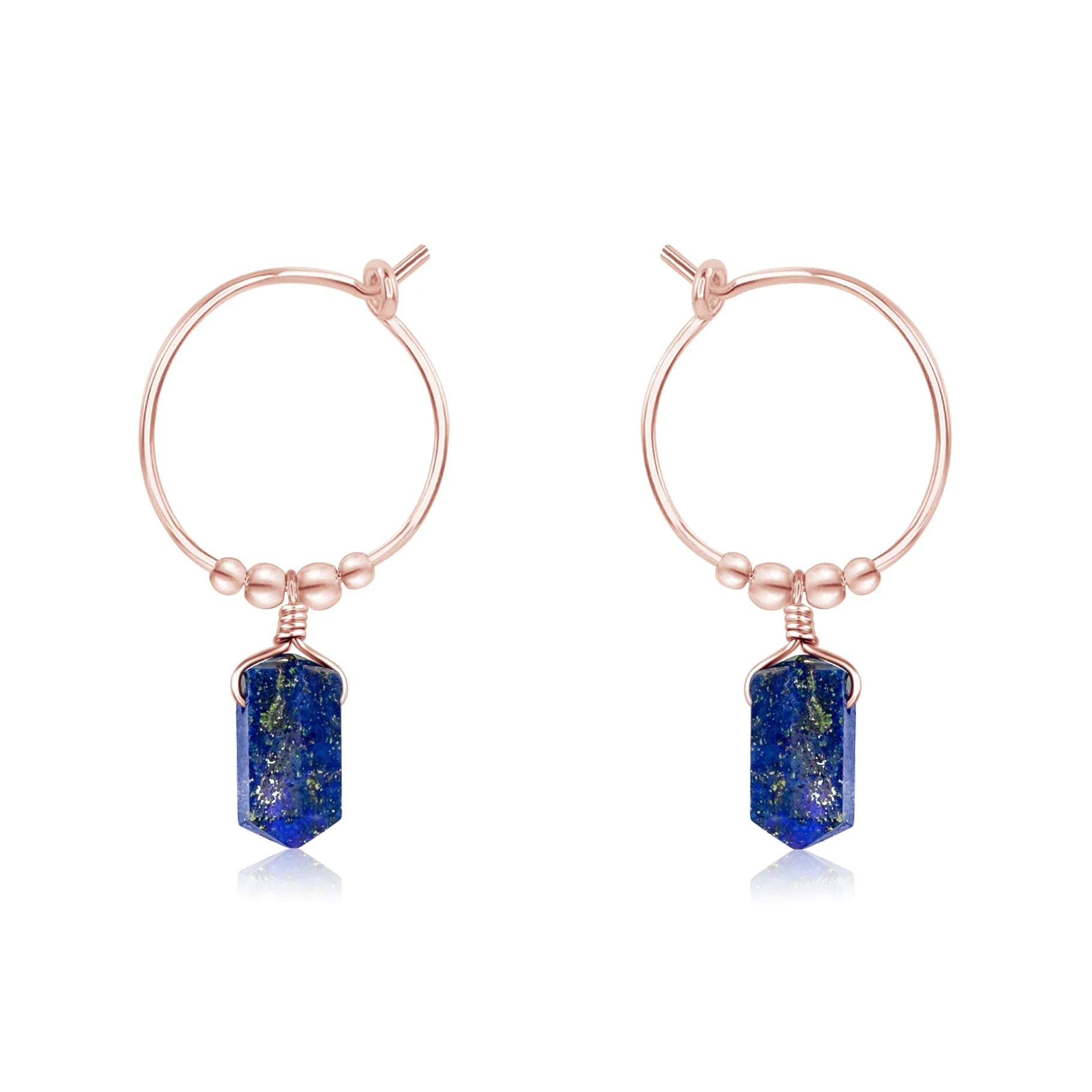 Double Terminated Lapis Lazuli Mini Crystal Point Dangle Hoop Earrings