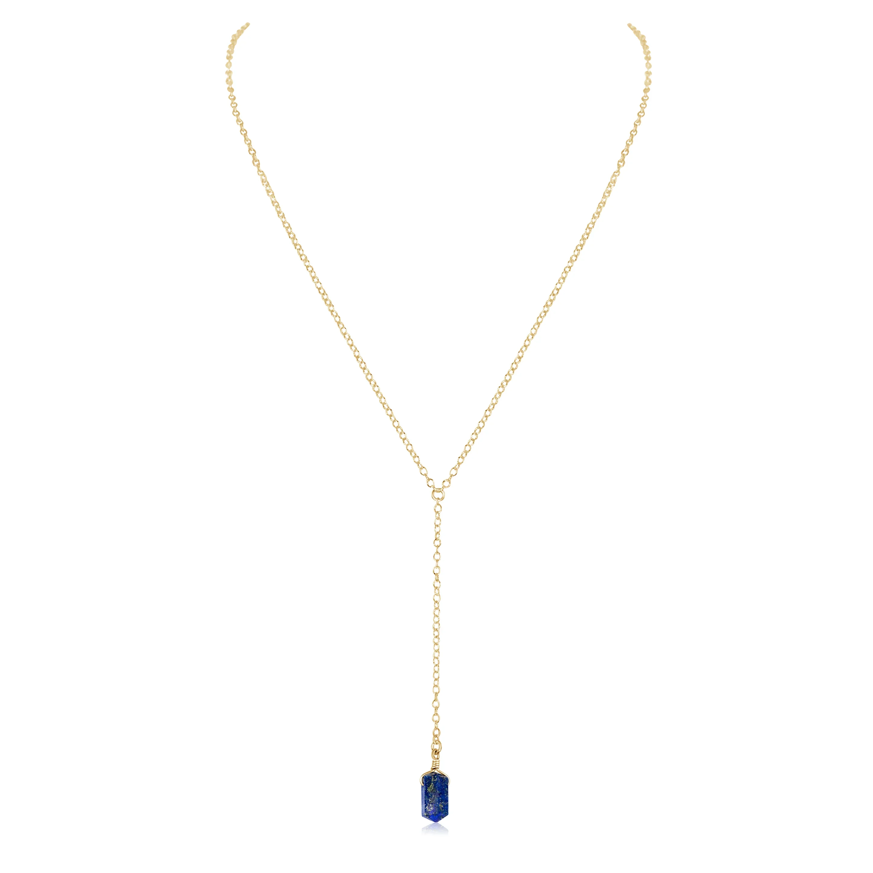 Lapis Lazuli Double Terminated Mini Crystal Point Lariat Necklace