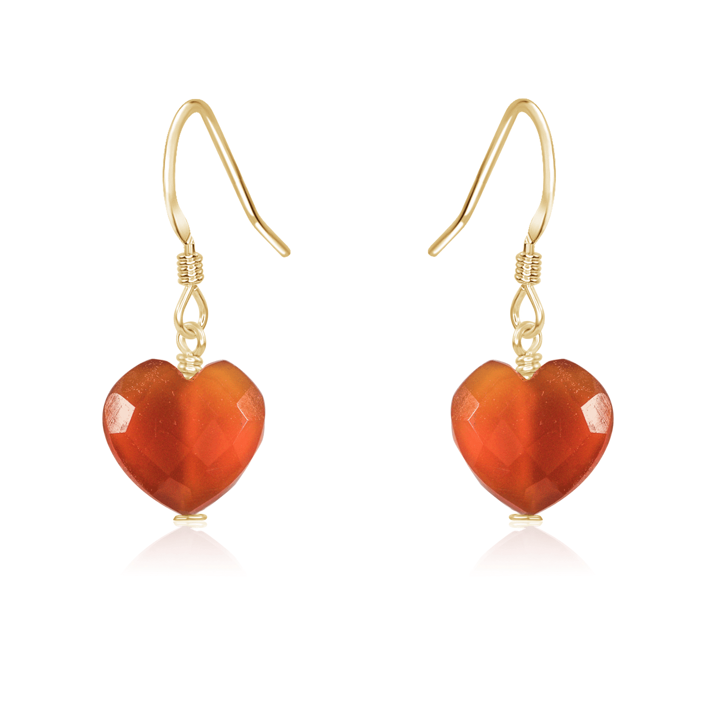 Carnelian Crystal Heart Dangle Earrings - Carnelian Crystal Heart Dangle Earrings - 14k Gold Fill - Luna Tide Handmade Crystal Jewellery