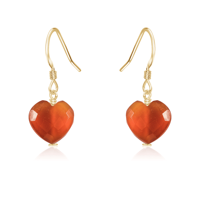 Carnelian Crystal Heart Dangle Earrings - Carnelian Crystal Heart Dangle Earrings - 14k Gold Fill - Luna Tide Handmade Crystal Jewellery