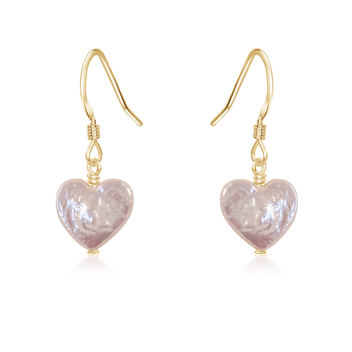 Freshwater Pearl Heart Dangle Earrings - Freshwater Pearl Heart Dangle Earrings - 14k Gold Fill - Luna Tide Handmade Crystal Jewellery