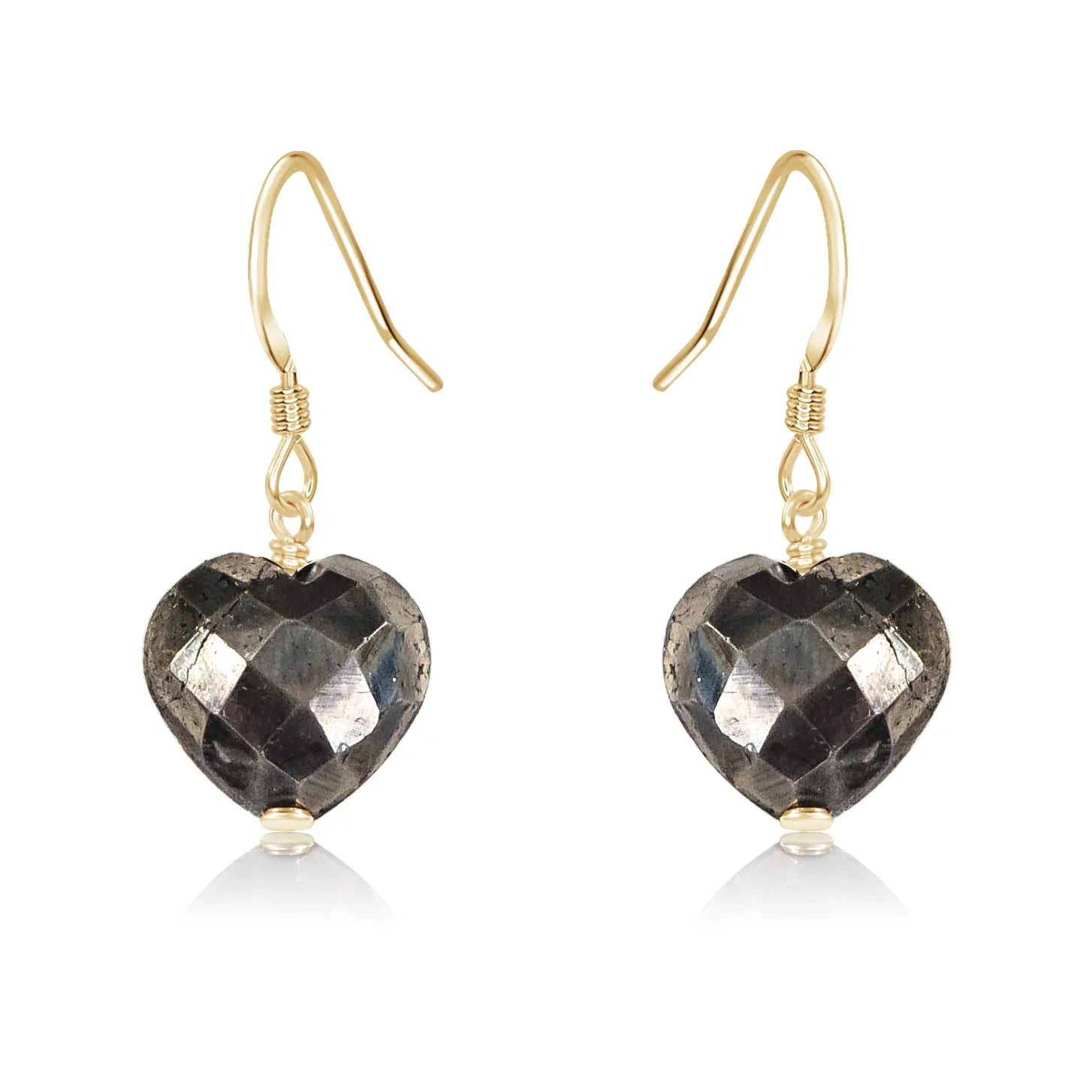 Pyrite Crystal Heart Dangle Earrings