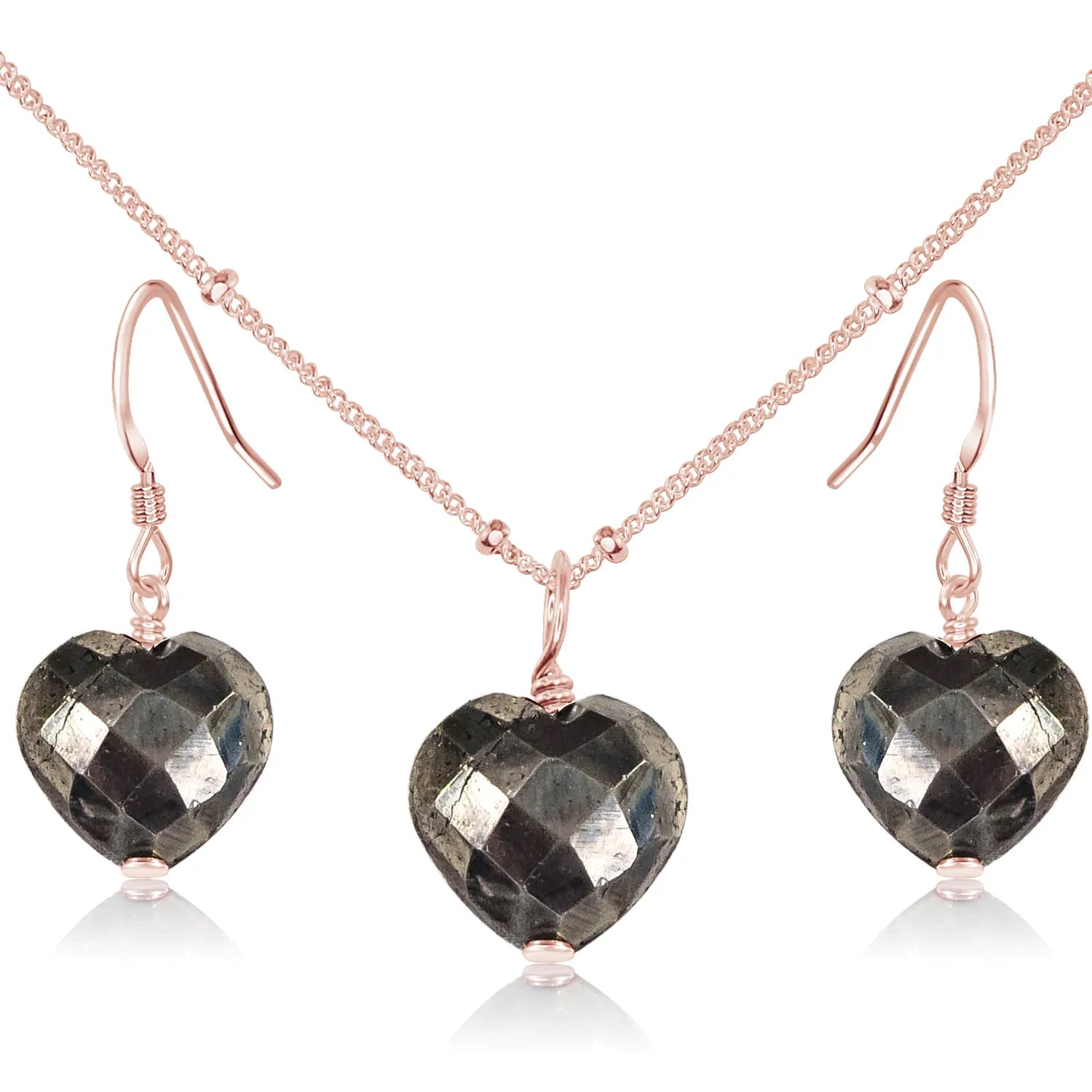 Pyrite Crystal Heart Jewellery Set