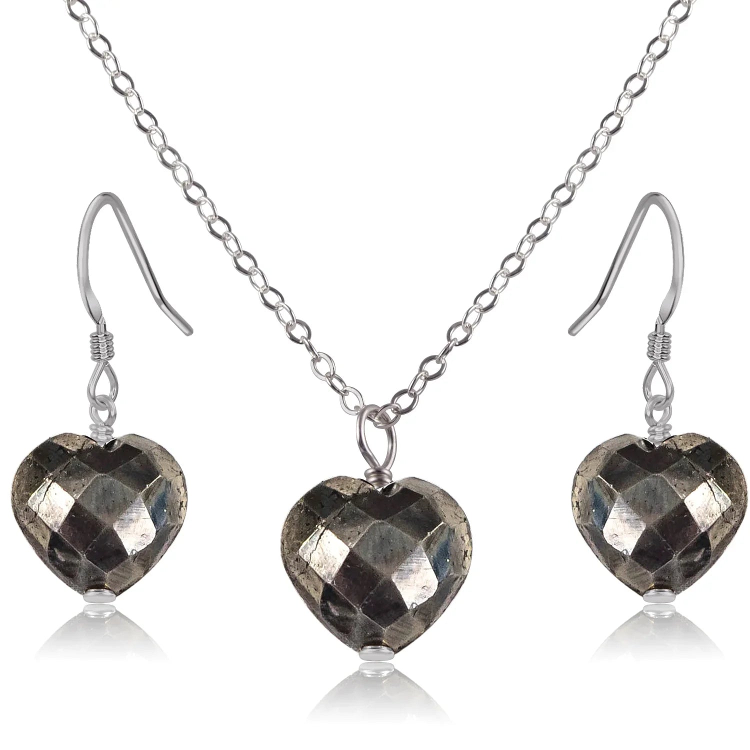 Pyrite Crystal Heart Jewellery Set