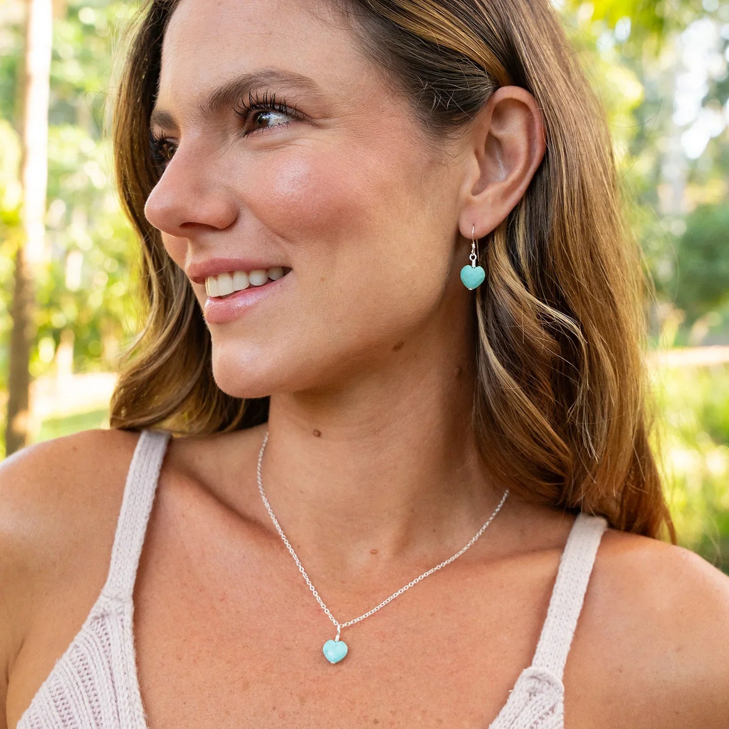 Turquoise Crystal Heart Dangle Earrings