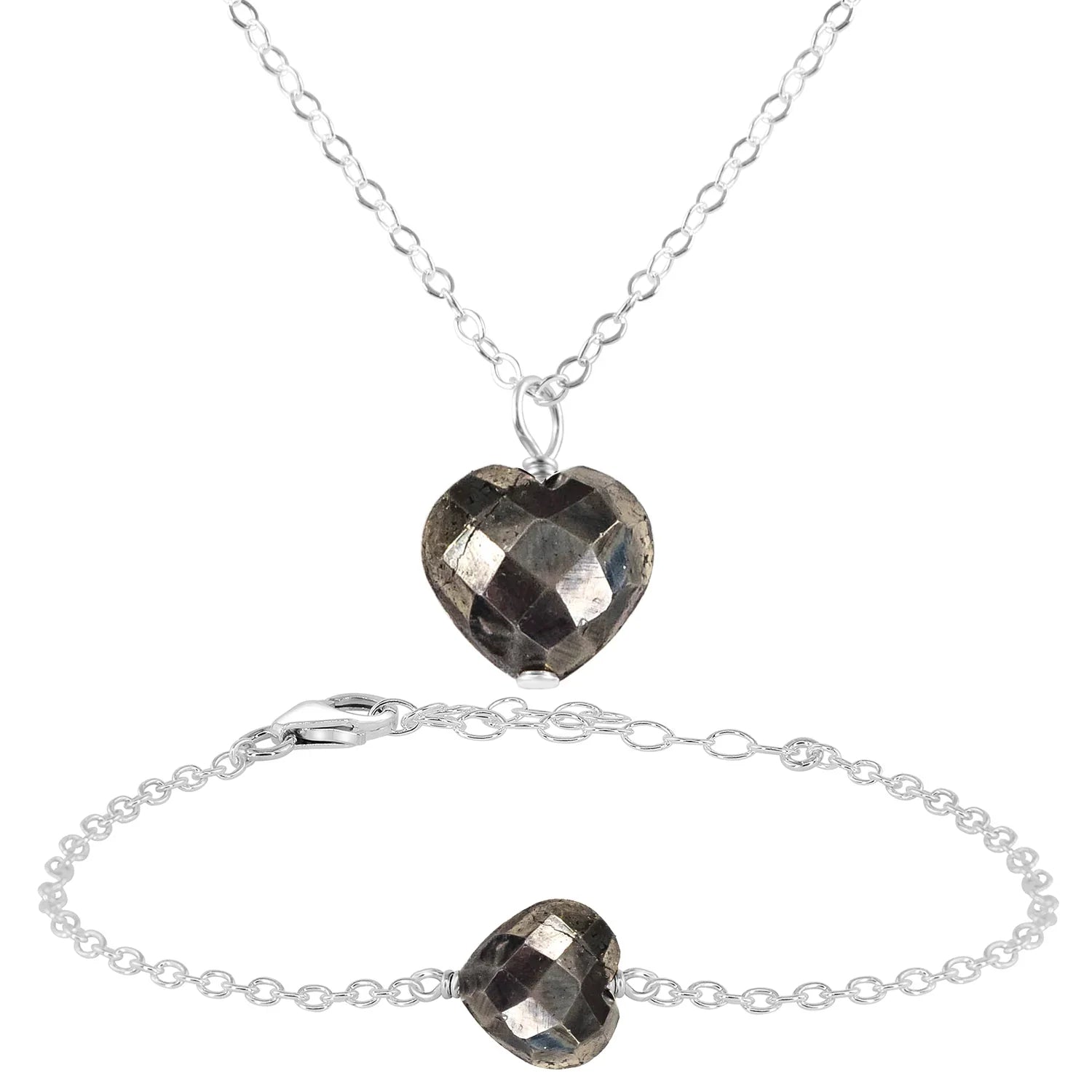 Pyrite Crystal Heart Jewellery Set