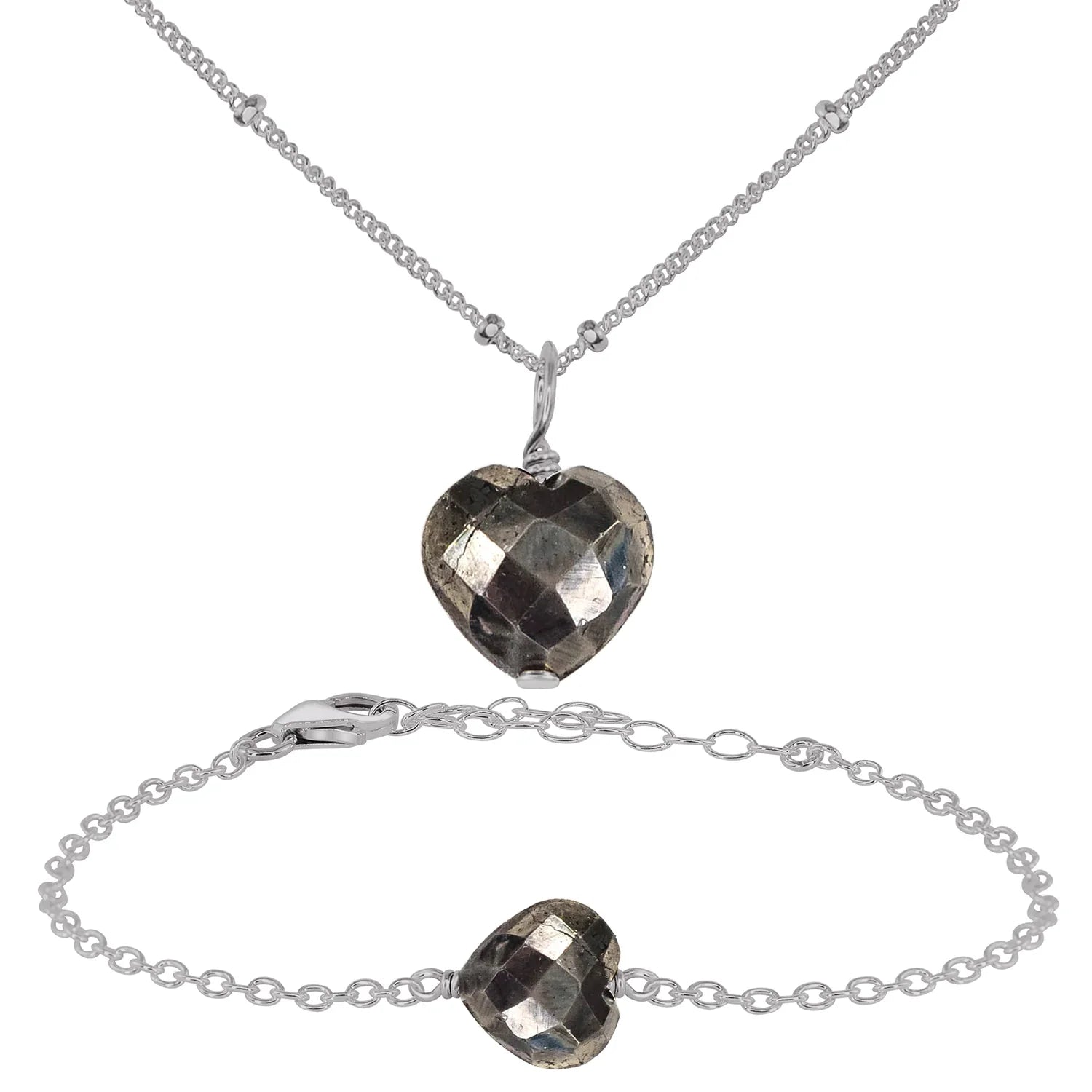 Pyrite Crystal Heart Jewellery Set