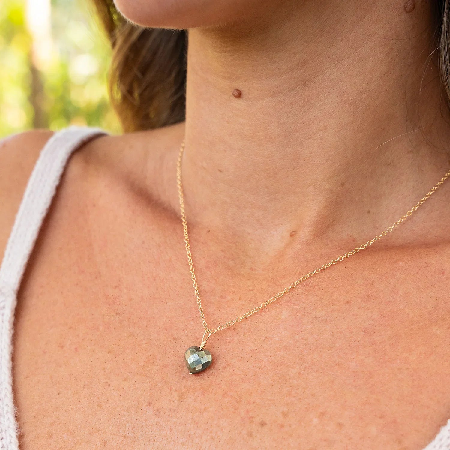 Pyrite Crystal Heart Pendant Necklace