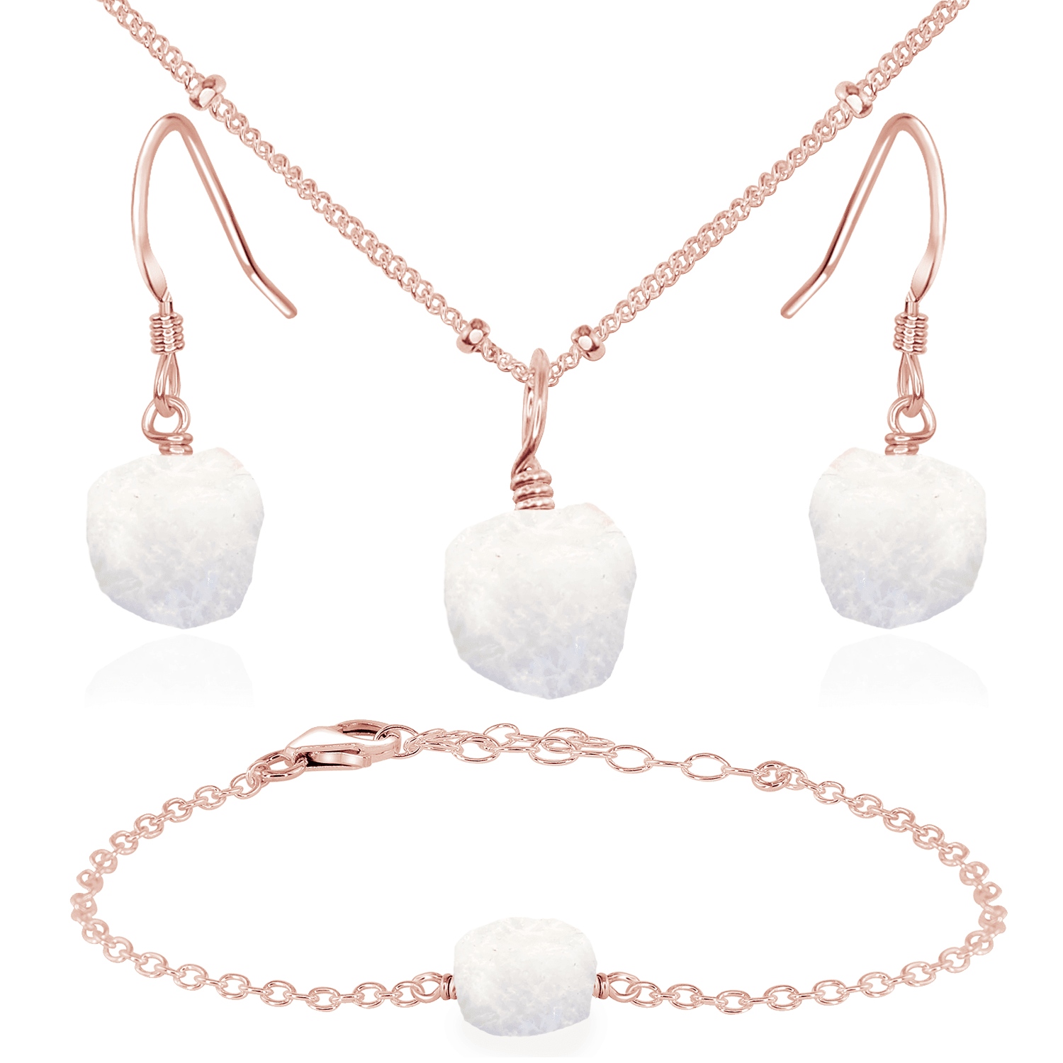Raw Rainbow Moonstone Crystal Jewellery Set