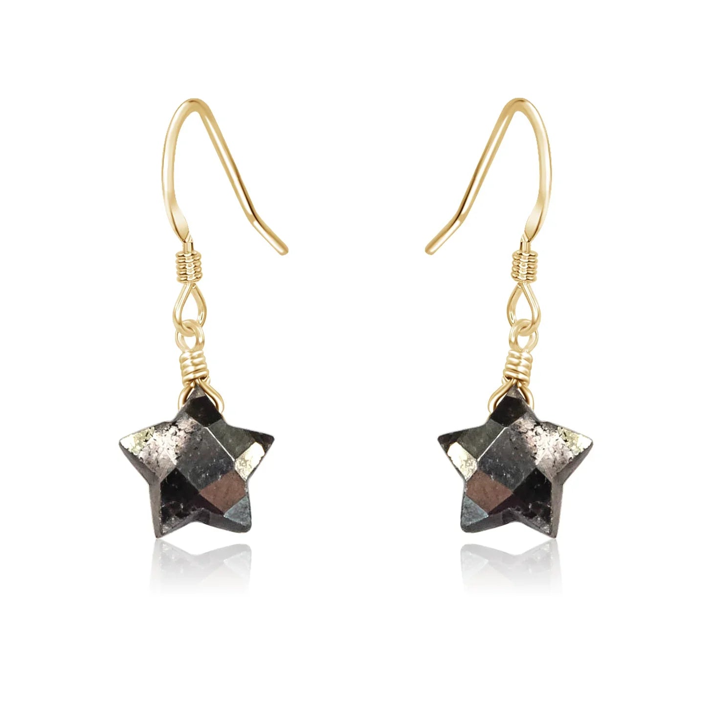 Little Pyrite Crystal Star Dangle Drop Earrings