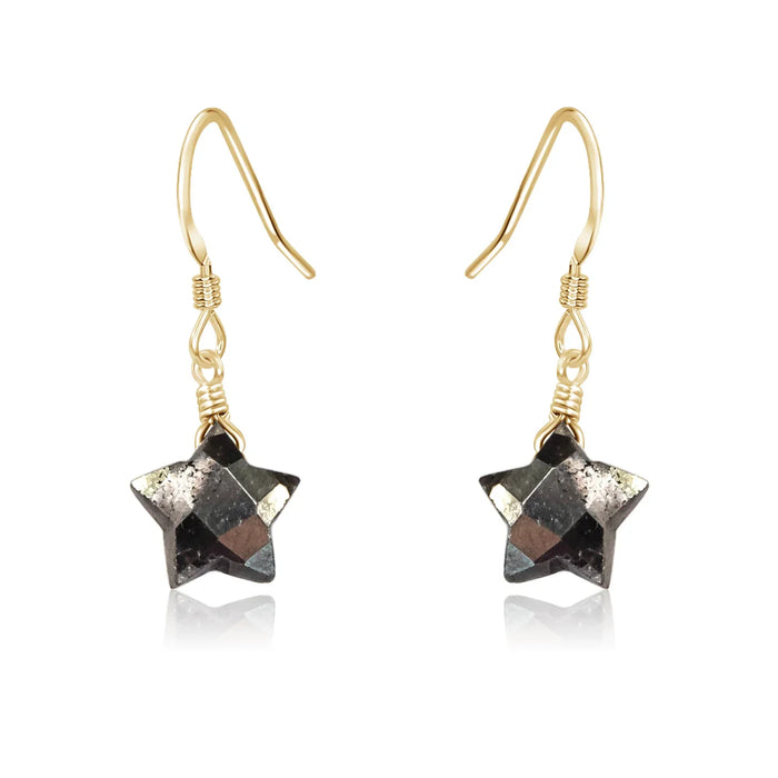 Little Pyrite Crystal Star Dangle Drop Earrings