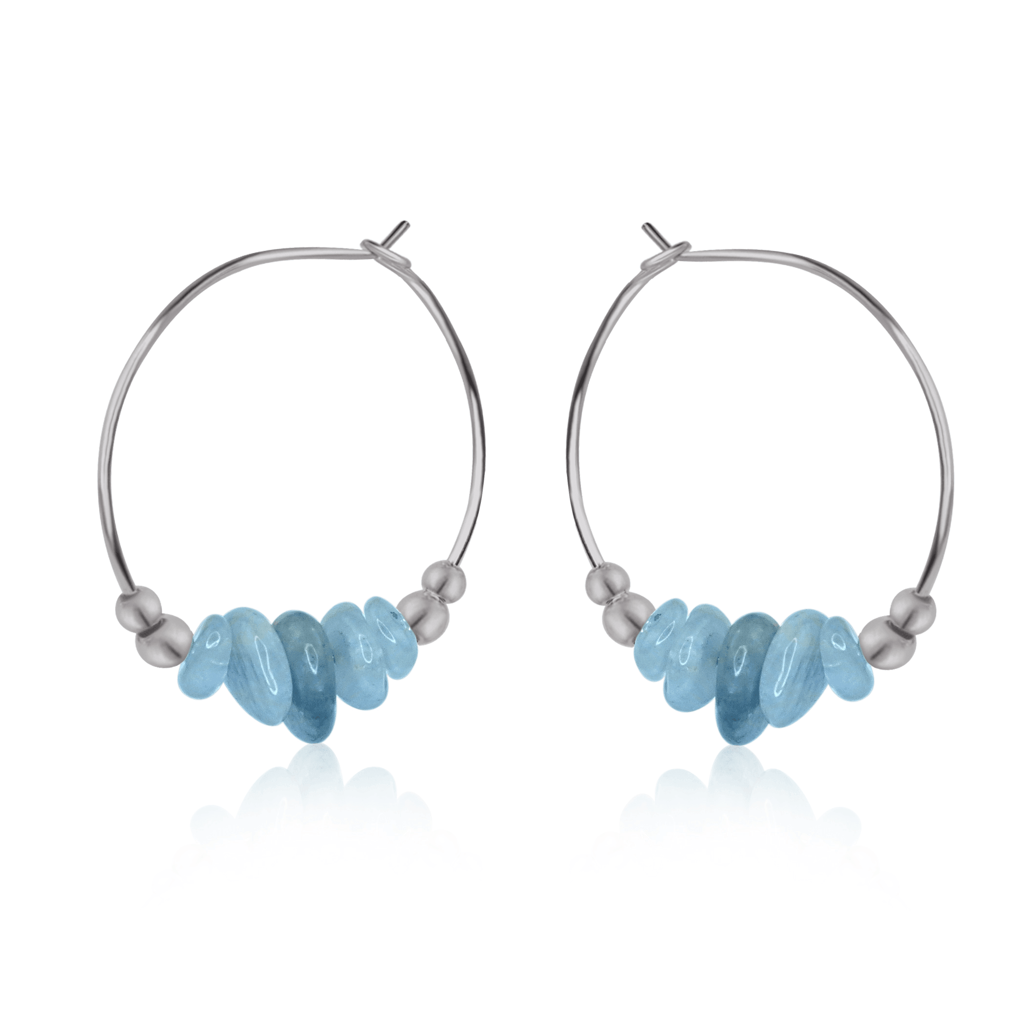 Aquamarine Crystal Chip Large Hoop Earrings - Aquamarine Crystal Chip Large Hoop Earrings - Stainless Steel - Luna Tide Handmade Crystal Jewellery