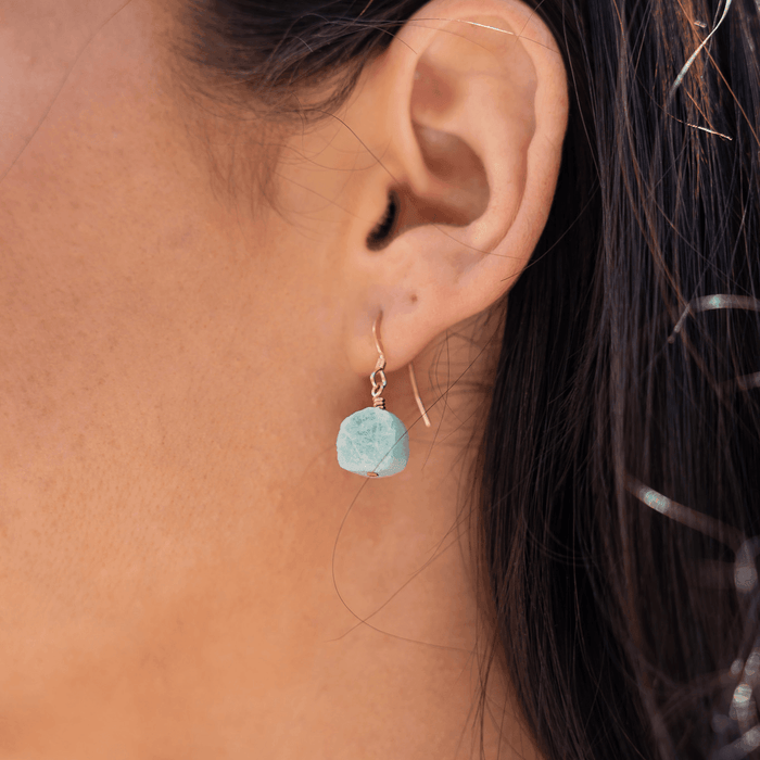 Raw Green Amazonite Crystal Dangle Drop Earrings - Raw Green Amazonite Crystal Dangle Drop Earrings - 14k Gold Fill - Luna Tide Handmade Crystal Jewellery