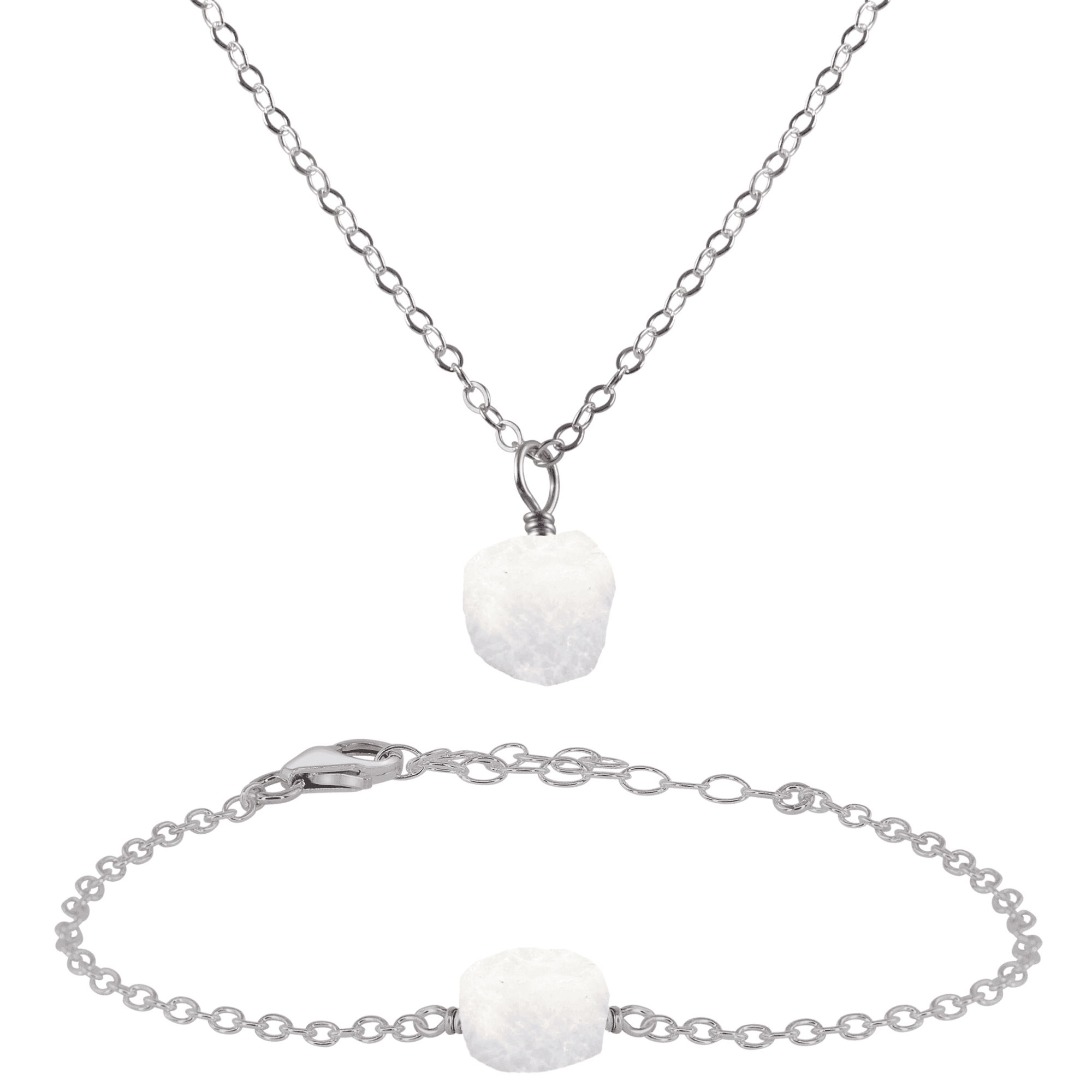 Raw Rainbow Moonstone Crystal Necklace & Bracelet Set - Raw Rainbow Moonstone Crystal Necklace & Bracelet Set - Stainless Steel - Luna Tide Handmade Crystal Jewellery