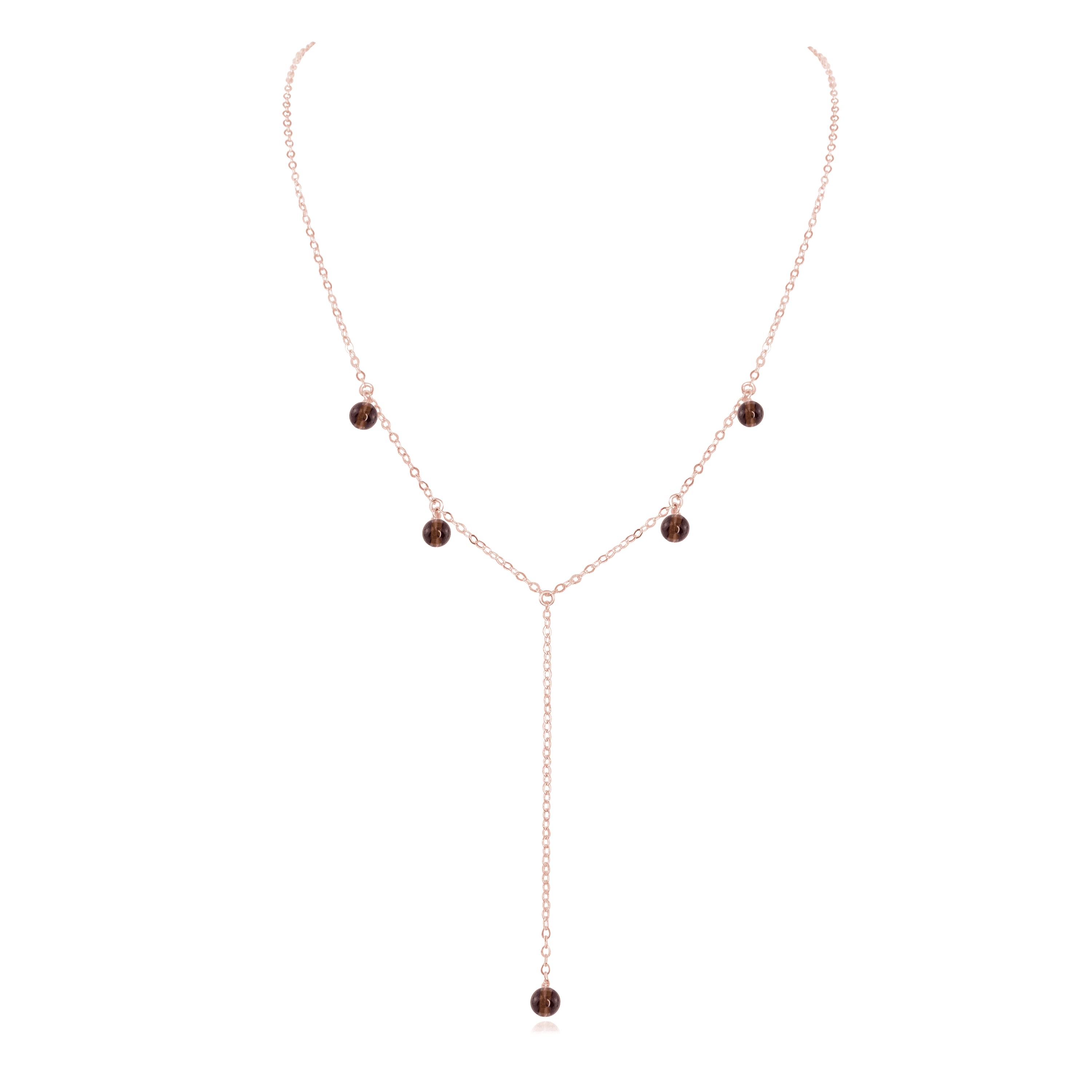Smoky Quartz Boho Lariat Necklace - Smoky Quartz Boho Lariat Necklace - 14k Rose Gold Fill - Luna Tide Handmade Crystal Jewellery