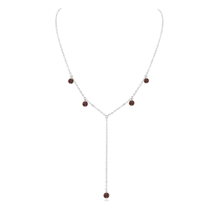 Smoky Quartz Boho Lariat Necklace - Smoky Quartz Boho Lariat Necklace - Sterling Silver - Luna Tide Handmade Crystal Jewellery