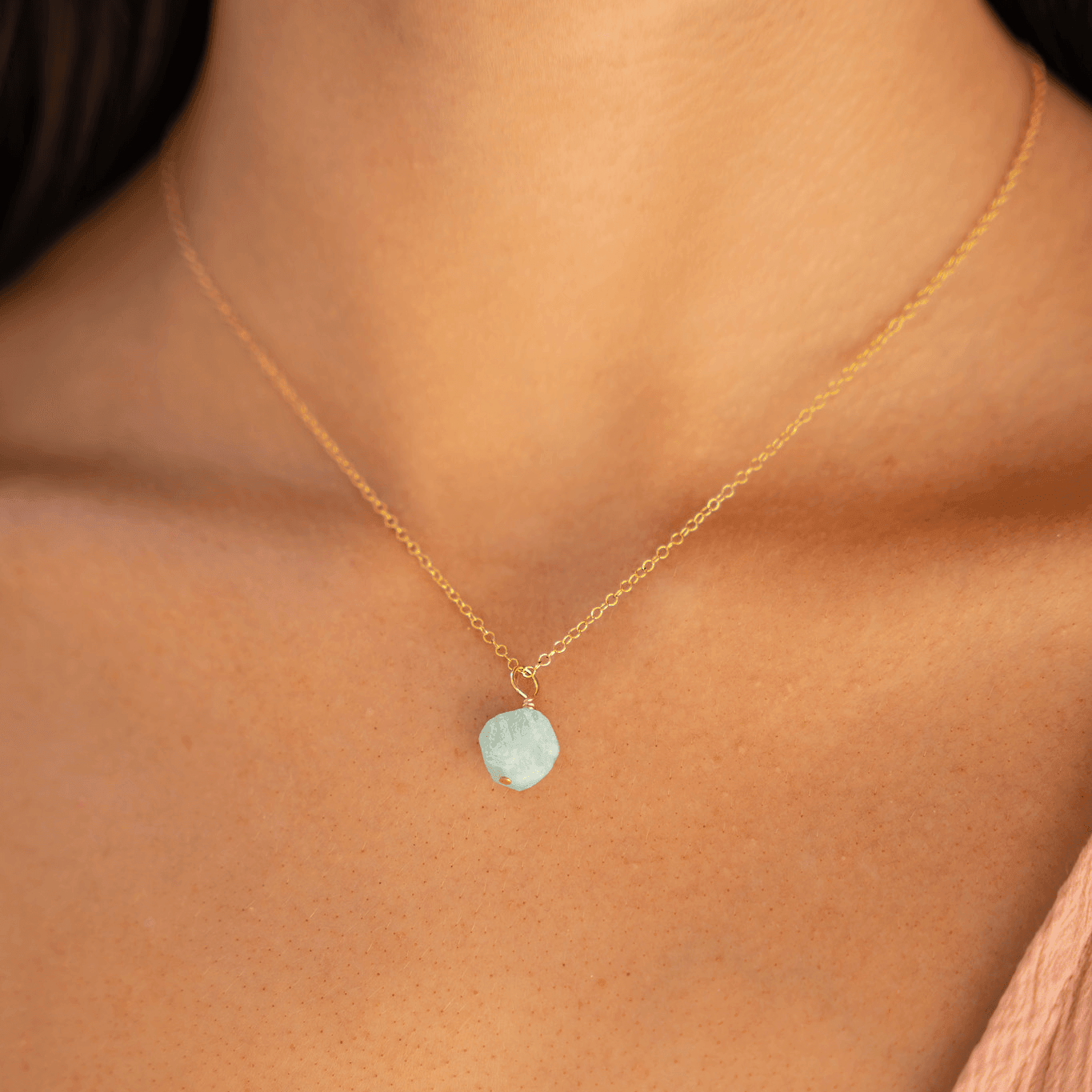 Tiny Raw Amazonite Crystal Pendant Necklace - Tiny Raw Amazonite Crystal Pendant Necklace - 14k Gold Fill / Cable - Luna Tide Handmade Crystal Jewellery
