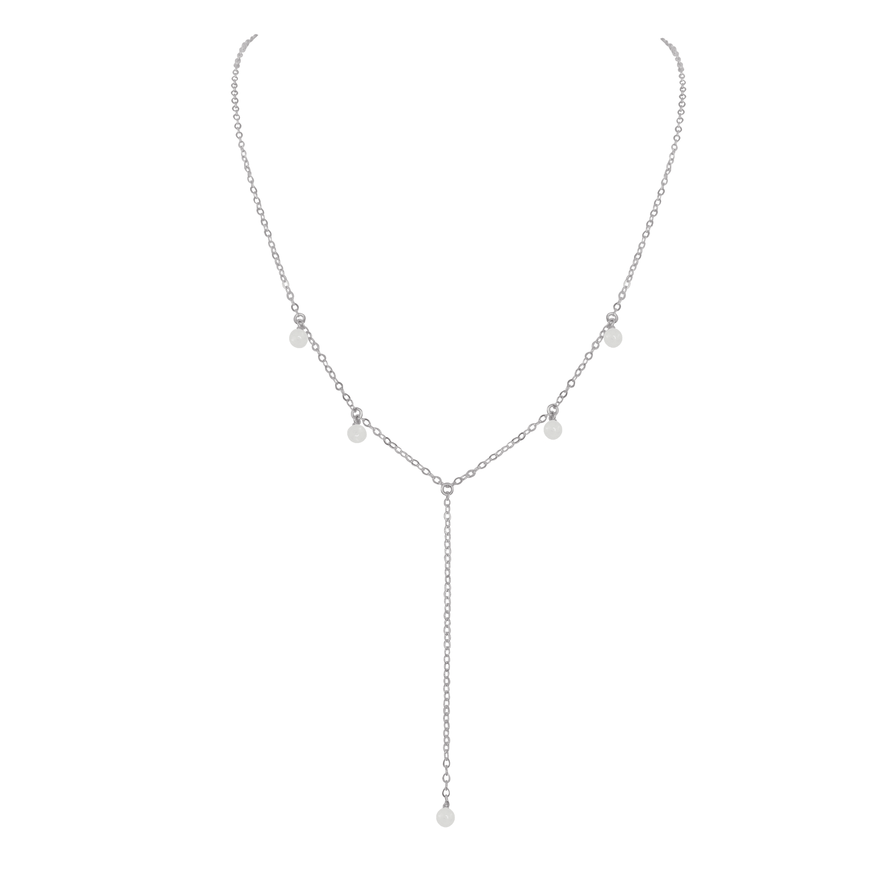 White Moonstone Crystal Boho Lariat Necklace - White Moonstone Crystal Boho Lariat Necklace - Stainless Steel - Luna Tide Handmade Crystal Jewellery