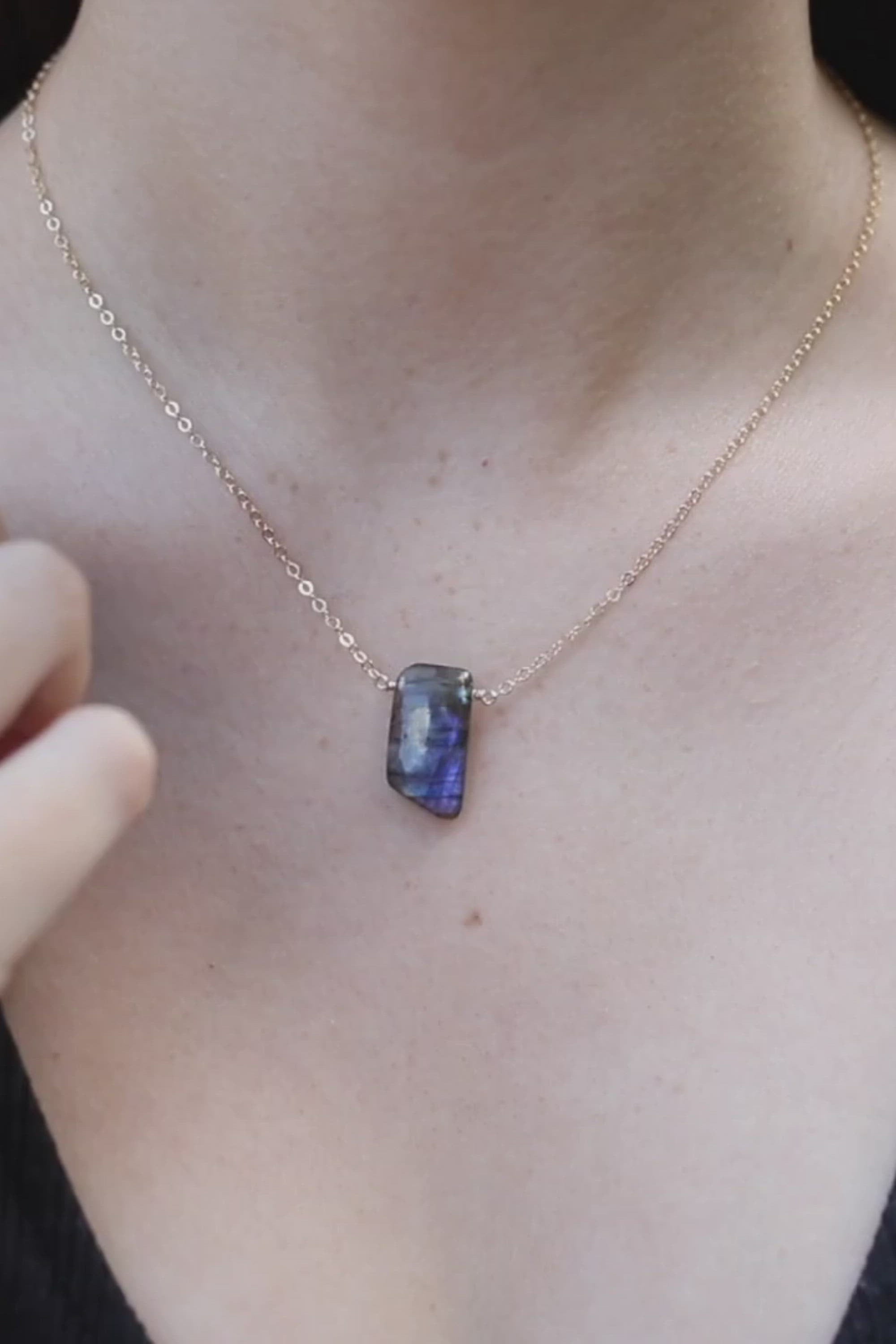 Small Smooth Grey Labradorite Crystal Slab Necklace