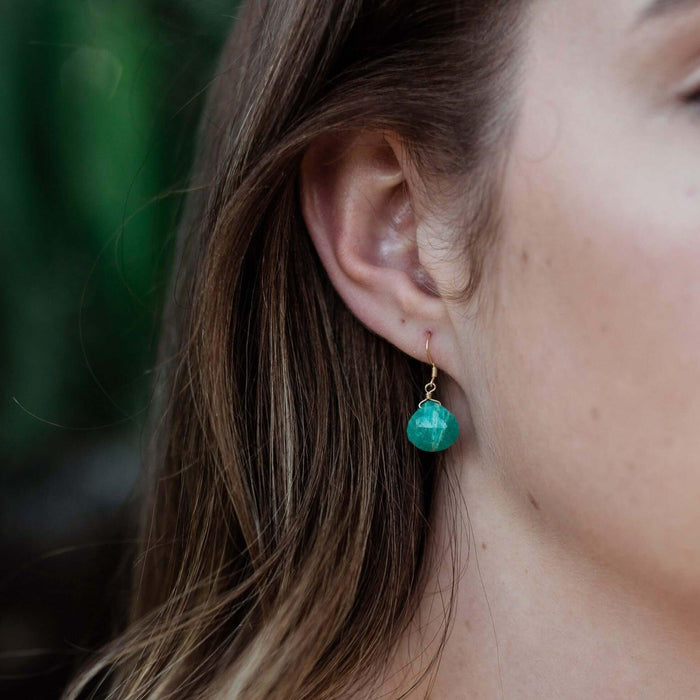 Amazonite Gemstone Teardrop Dangle Earrings - Amazonite Gemstone Teardrop Dangle Earrings - 14k Gold Fill - Luna Tide Handmade Crystal Jewellery