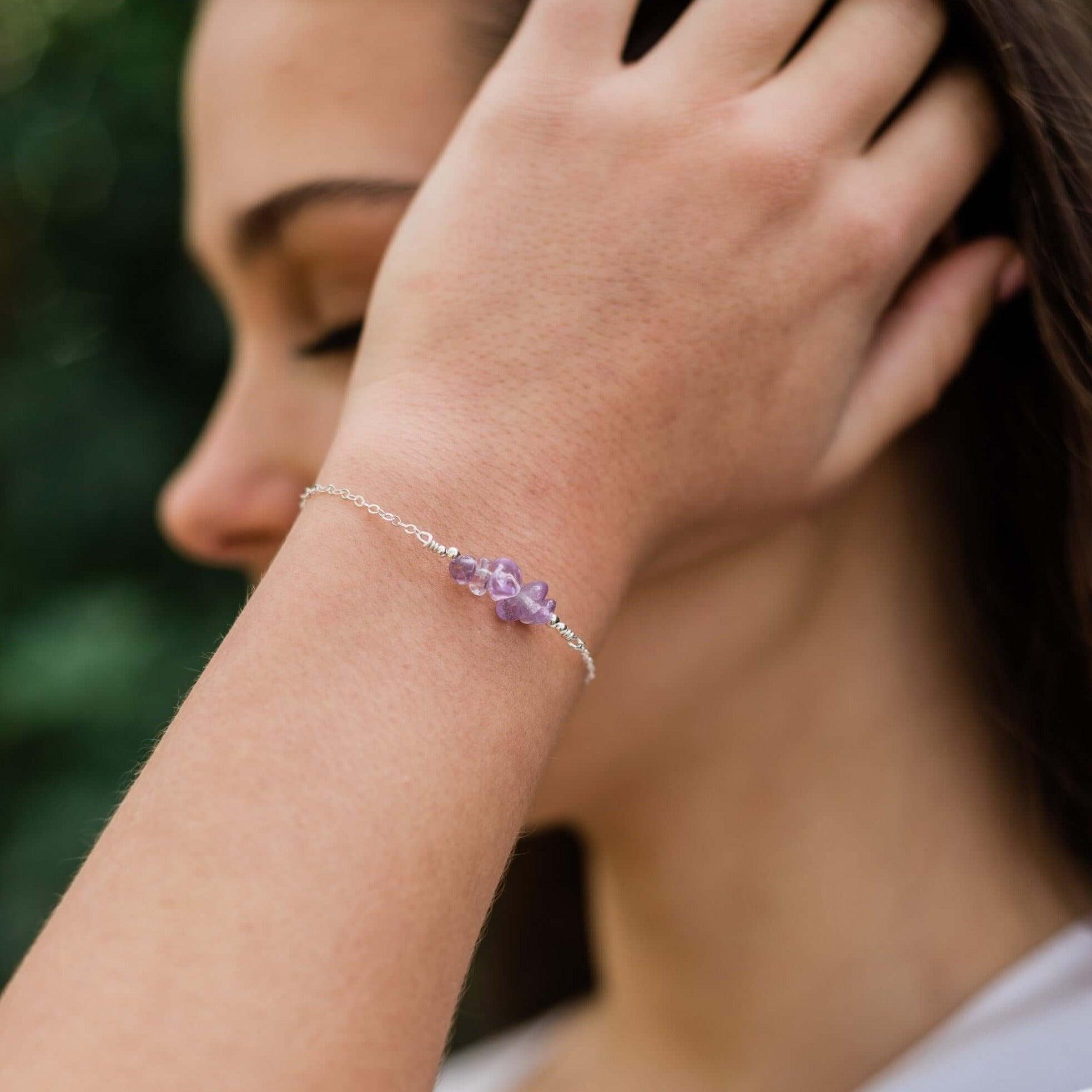 Amethyst Chip Bead Bar Bracelet - Amethyst Chip Bead Bar Bracelet - Sterling Silver - Luna Tide Handmade Crystal Jewellery