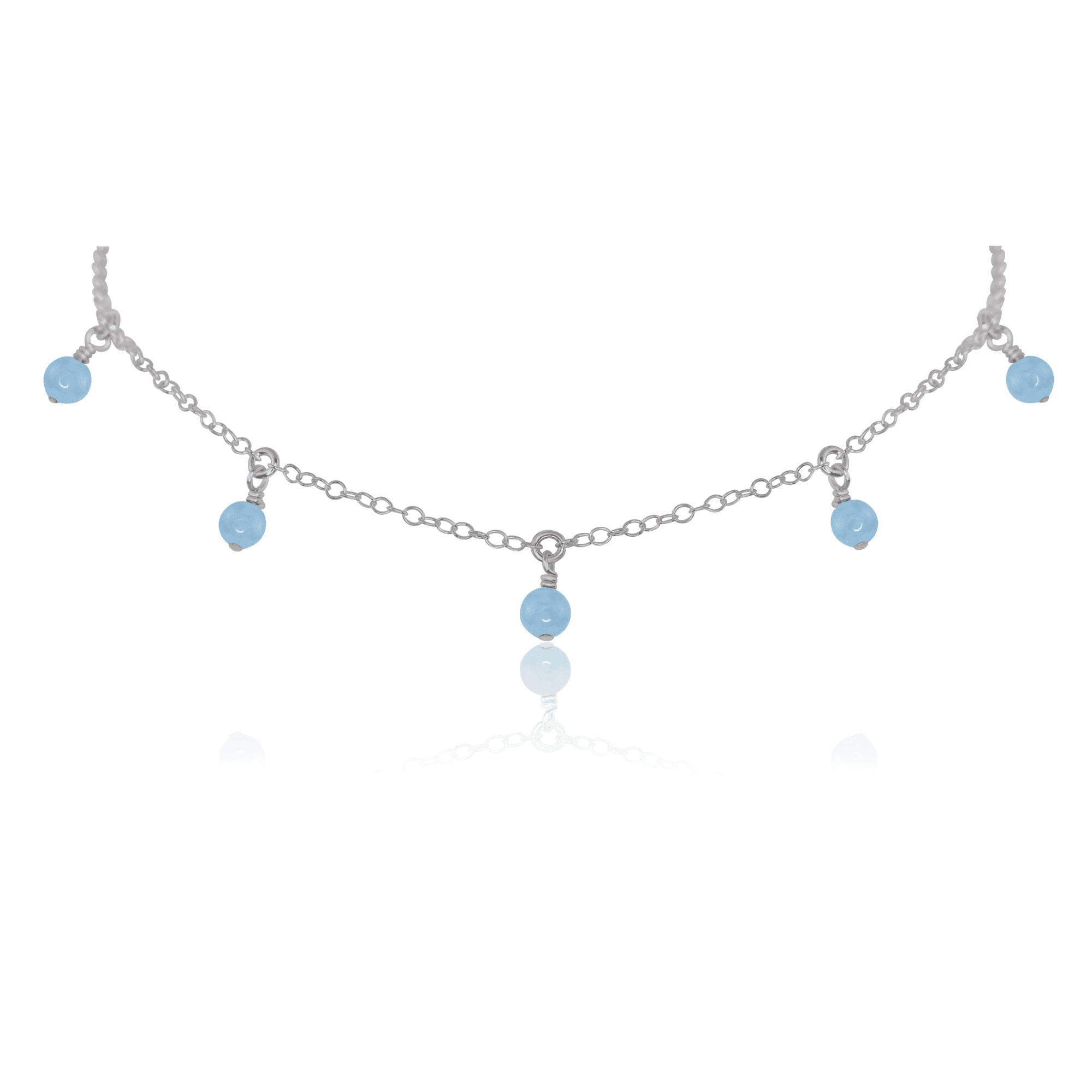 Aquamarine Bead Drop Choker - Aquamarine Bead Drop Choker - Stainless Steel - Luna Tide Handmade Crystal Jewellery