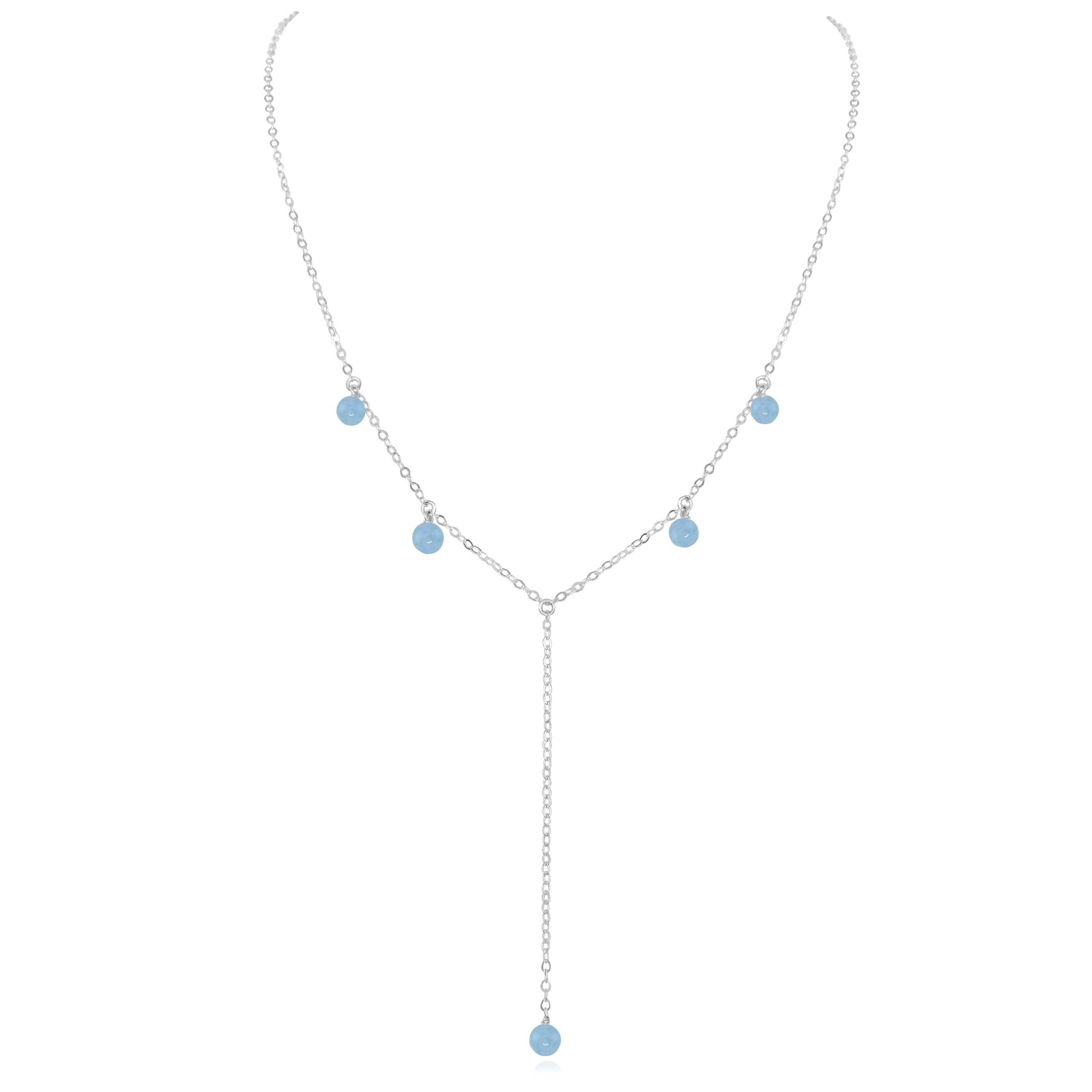 Aquamarine Boho Lariat Necklace - Aquamarine Boho Lariat Necklace - Sterling Silver - Luna Tide Handmade Crystal Jewellery
