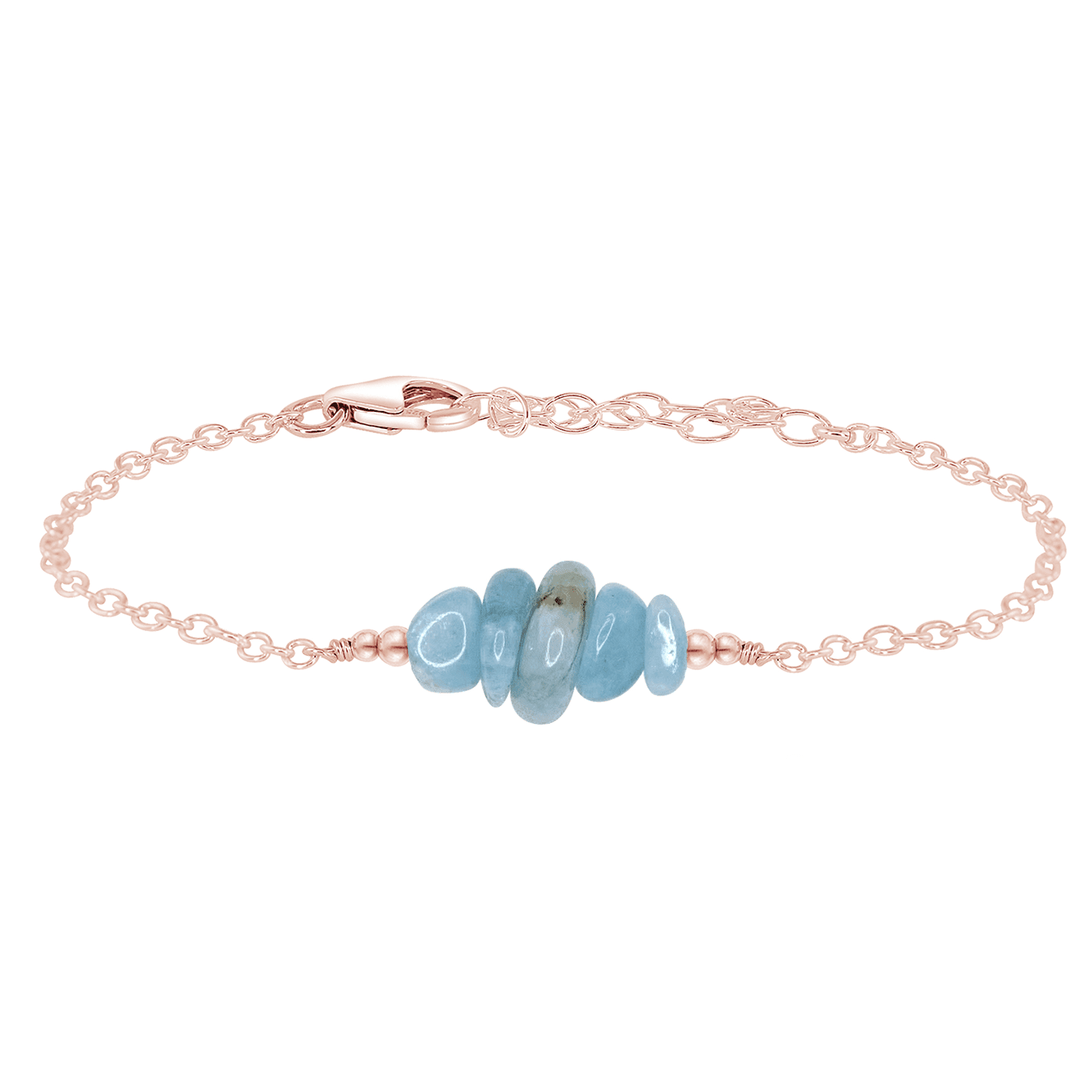 Aquamarine Chip Bead Bar Bracelet - Aquamarine Chip Bead Bar Bracelet - 14k Rose Gold Fill - Luna Tide Handmade Crystal Jewellery