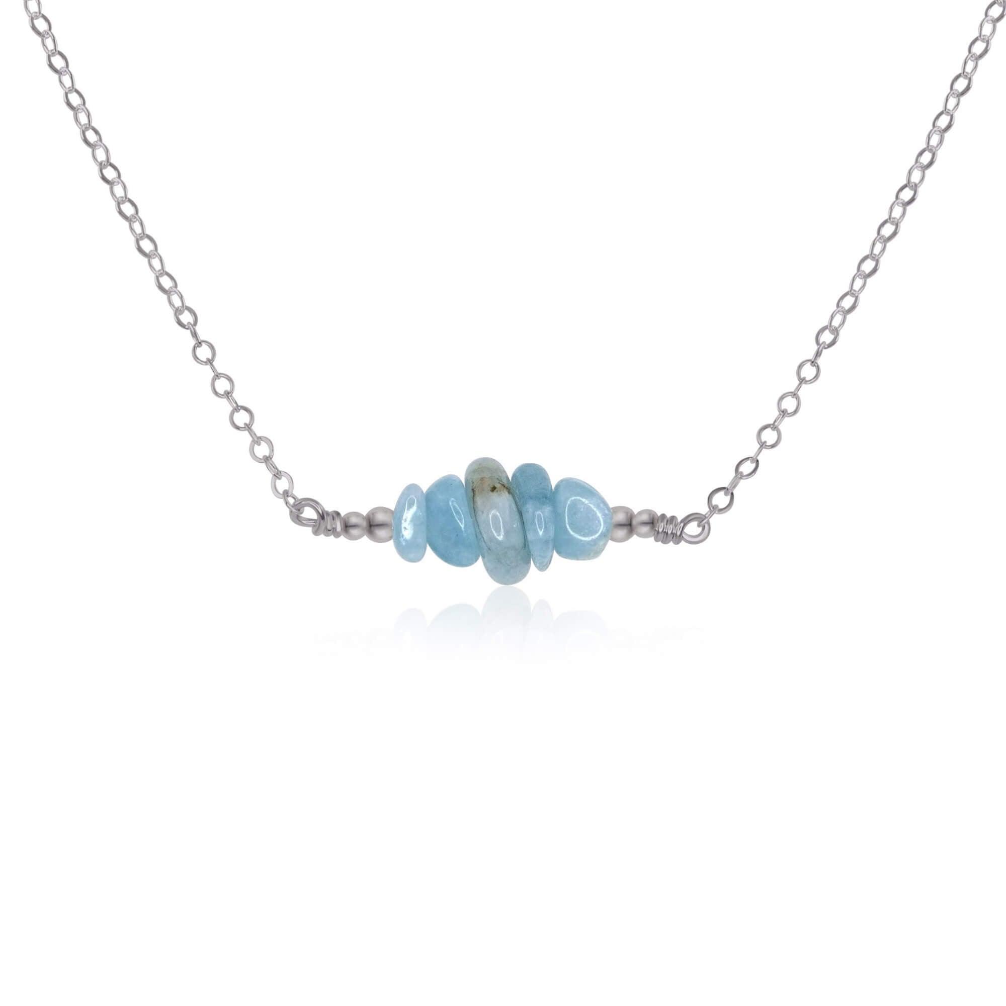 Aquamarine Chip Bead Bar Necklace - Aquamarine Chip Bead Bar Necklace - Stainless Steel - Luna Tide Handmade Crystal Jewellery