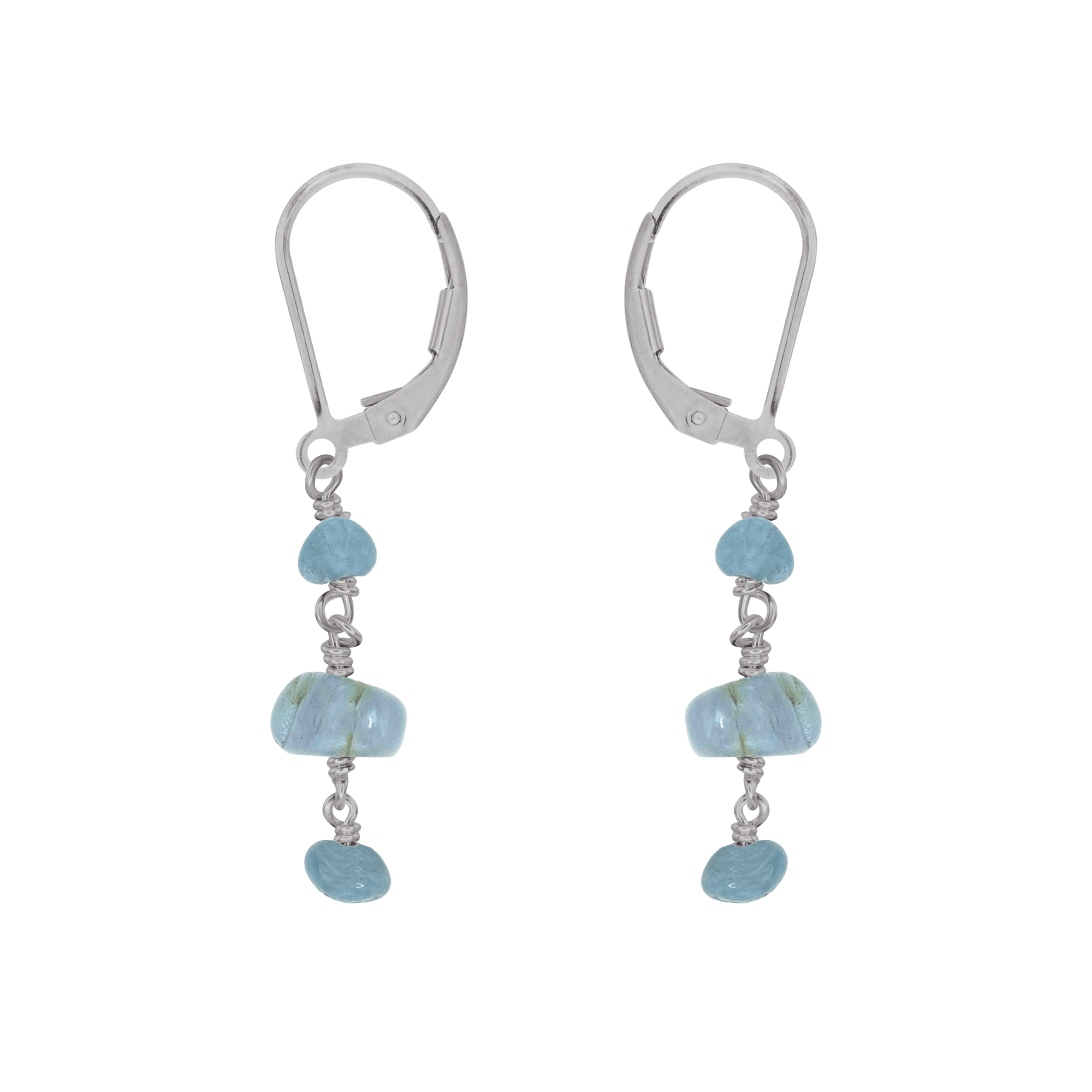 Aquamarine Crystal Beaded Chain Dangle Leverback Earrings - Aquamarine Crystal Beaded Chain Dangle Leverback Earrings - Stainless Steel - Luna Tide Handmade Crystal Jewellery