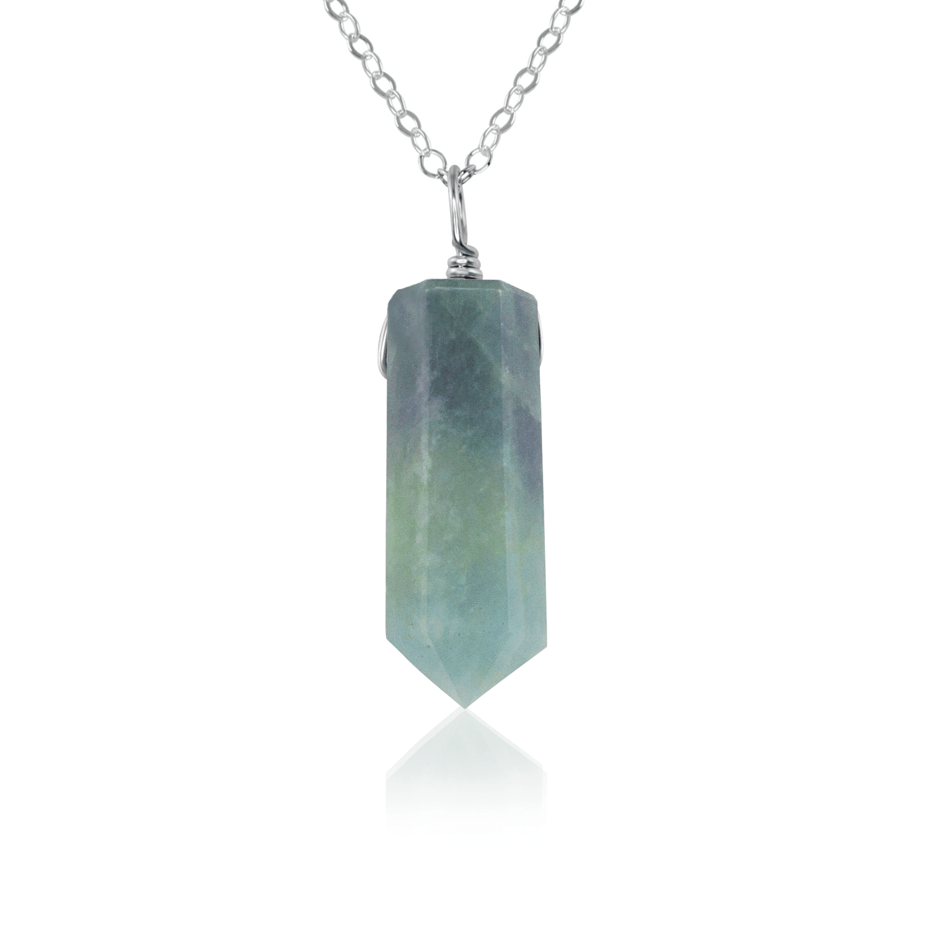 Aquamarine Gemstone Generator Tower Point Pendant Necklace - Aquamarine Gemstone Generator Tower Point Pendant Necklace - Sterling Silver / Cable - Luna Tide Handmade Crystal Jewellery
