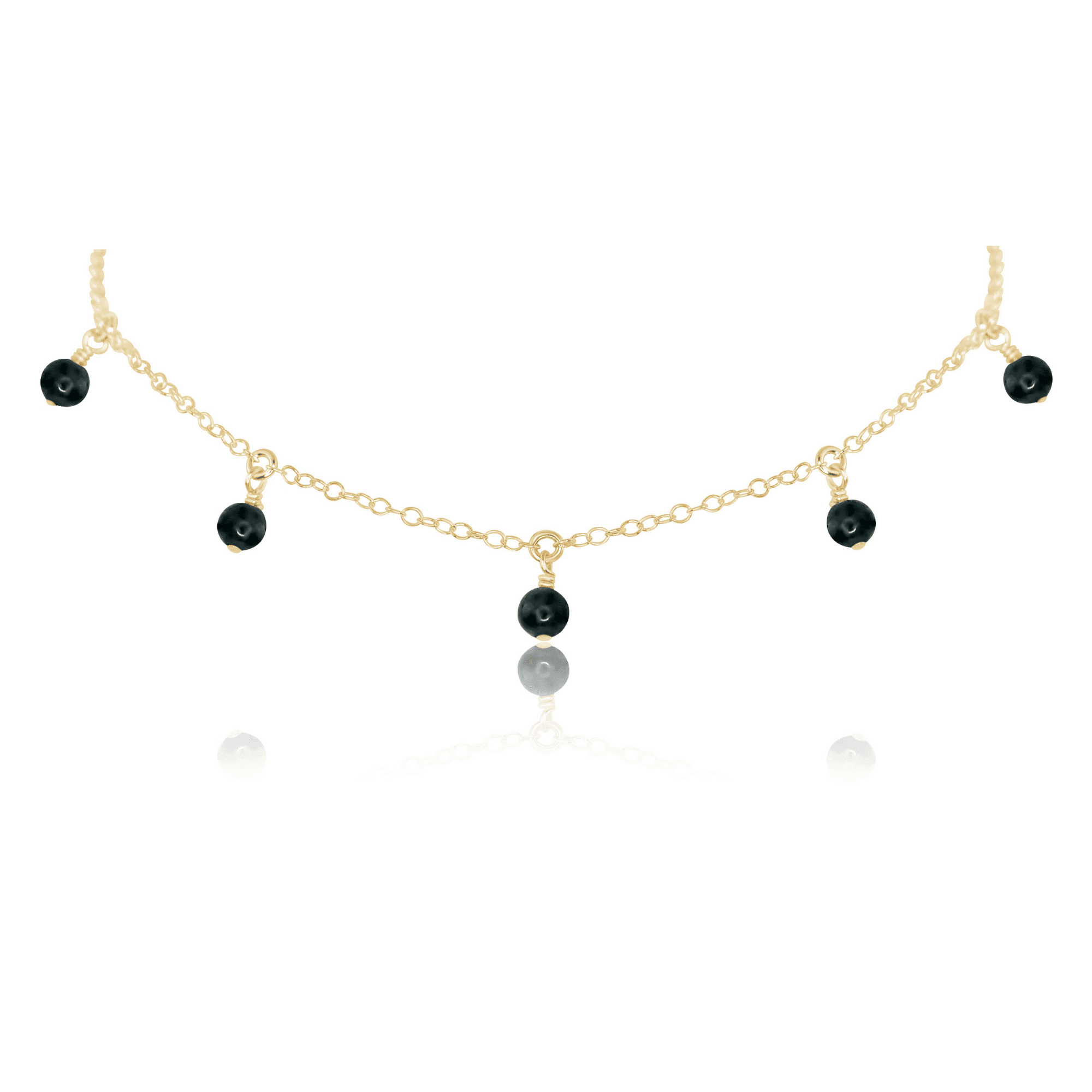 Black Tourmaline Bead Drop Choker - Black Tourmaline Bead Drop Choker - 14k Gold Fill - Luna Tide Handmade Crystal Jewellery
