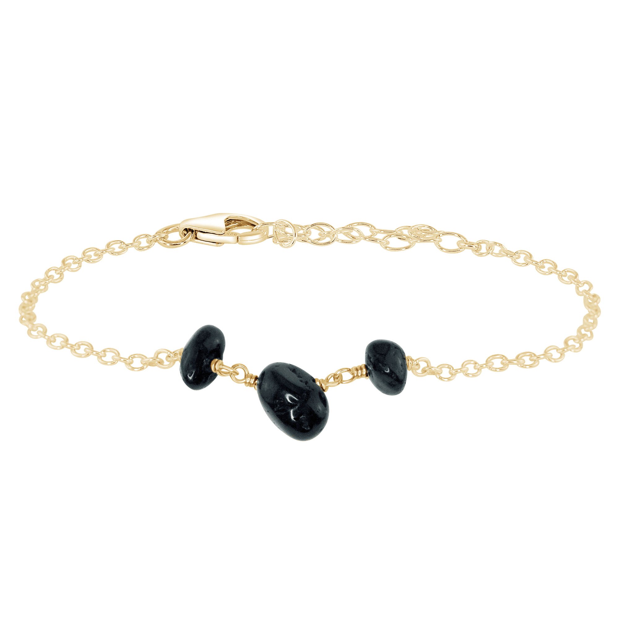 Black Tourmaline Beaded Chain Bracelet - Black Tourmaline Beaded Chain Bracelet - 14k Gold Fill - Luna Tide Handmade Crystal Jewellery
