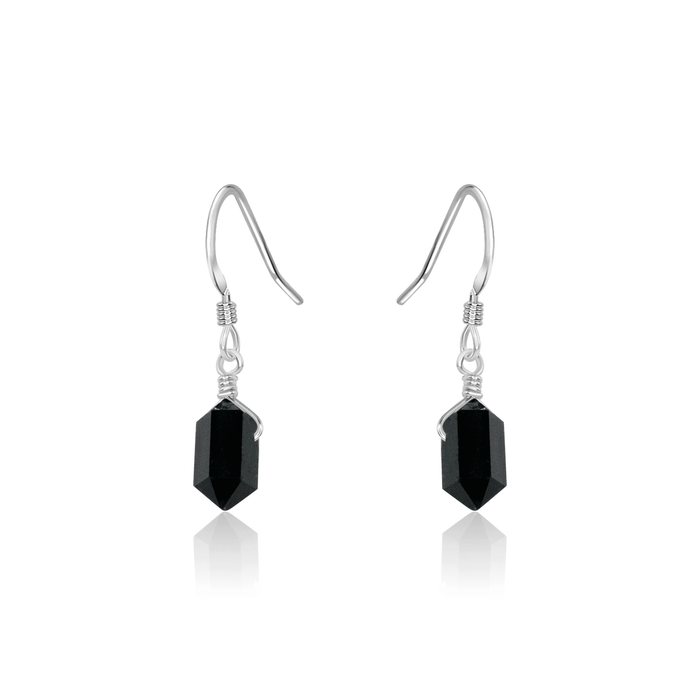 Black Tourmaline Mini Double Terminated Crystal Point Dangle Drop Earrings - Black Tourmaline Mini Double Terminated Crystal Point Dangle Drop Earrings - Sterling Silver - Luna Tide Handmade Crystal Jewellery