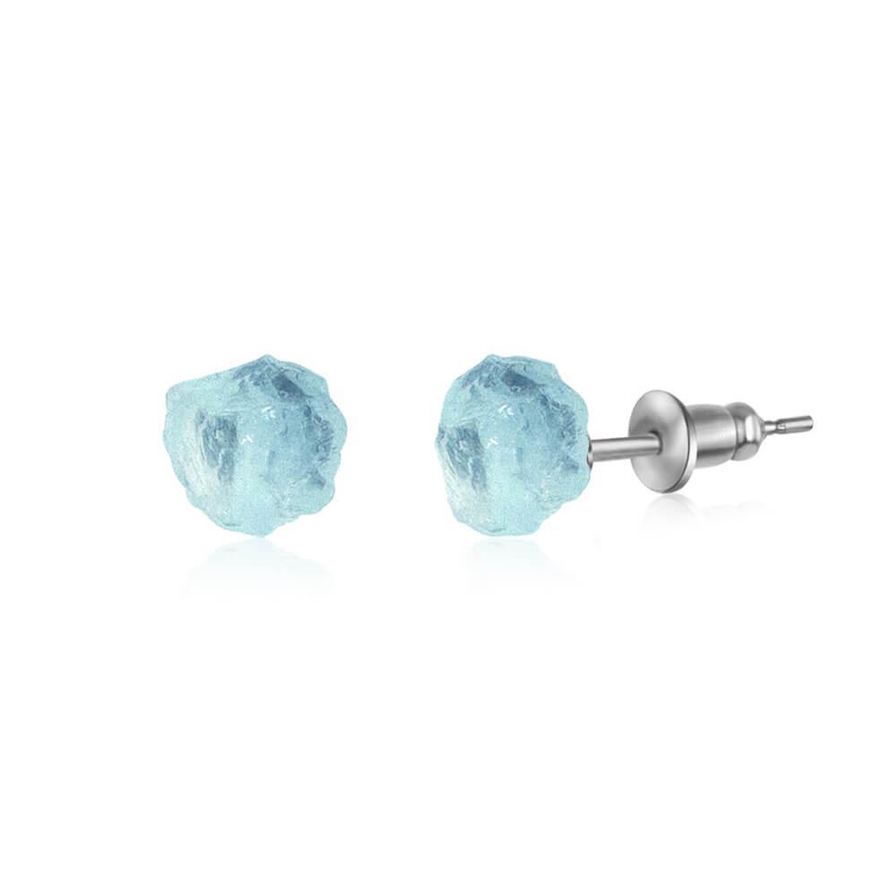 Custom Raw Crystal Gemstone Stud Earrings - Custom Raw Crystal Gemstone Stud Earrings - Sterling Silver / Aquamarine for March - Luna Tide Handmade Crystal Jewellery