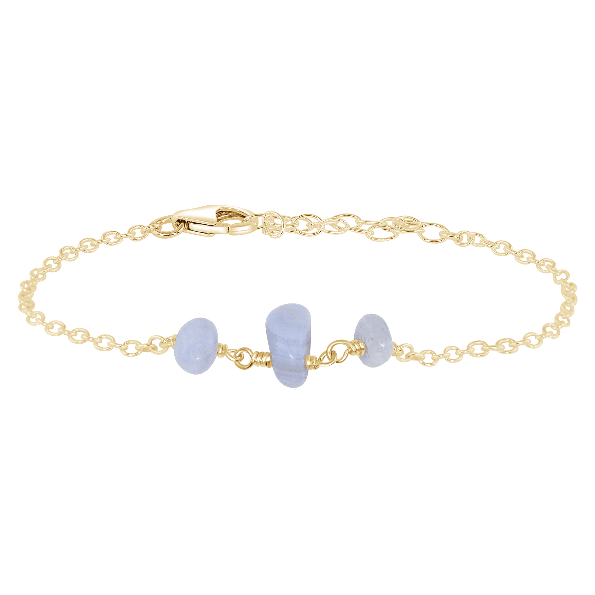 Blue Lace Agate Beaded Chain Bracelet - Blue Lace Agate Beaded Chain Bracelet - 14k Gold Fill - Luna Tide Handmade Crystal Jewellery
