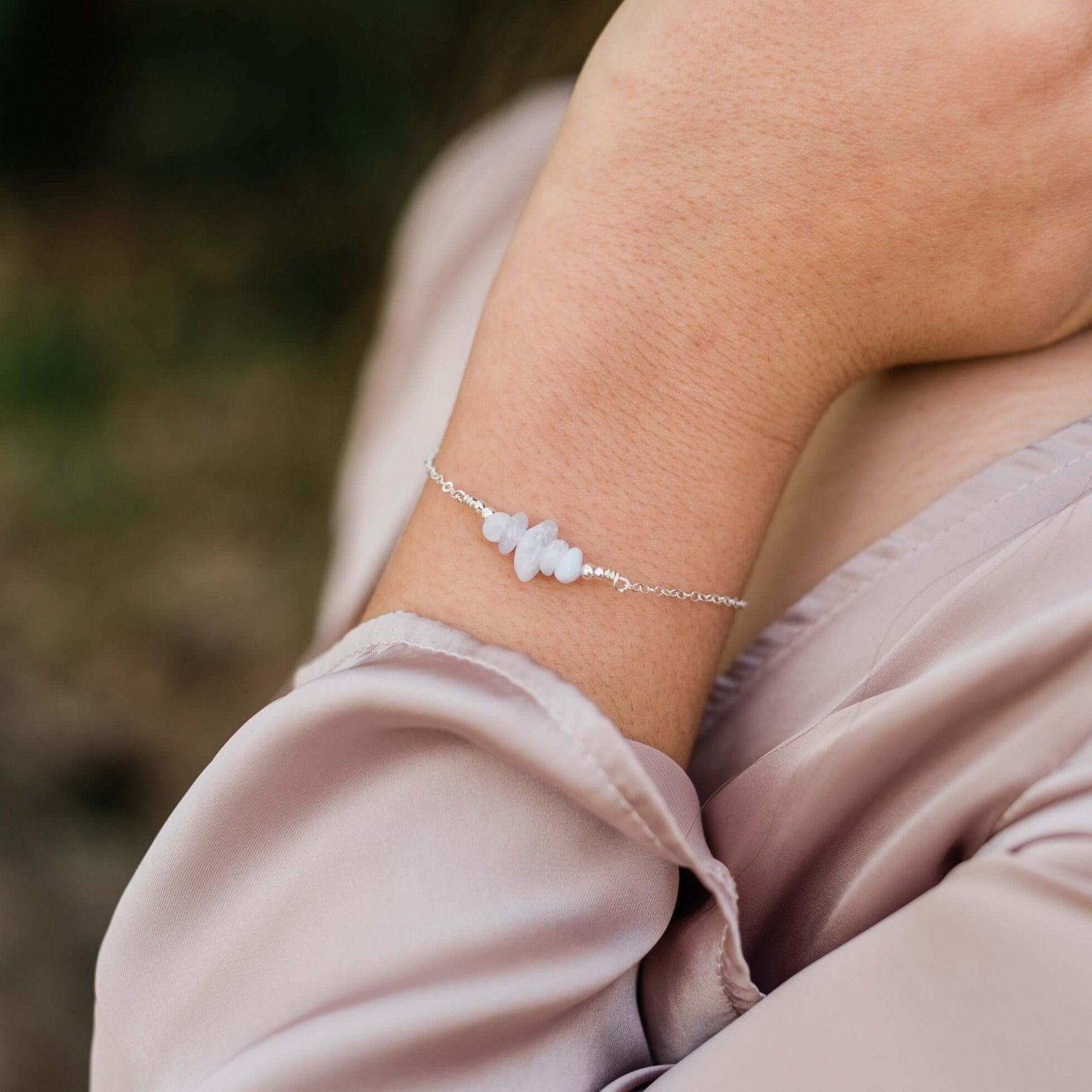 Blue lace agate Chip Bead Bar Bracelet - Blue lace agate Chip Bead Bar Bracelet - Sterling Silver - Luna Tide Handmade Crystal Jewellery