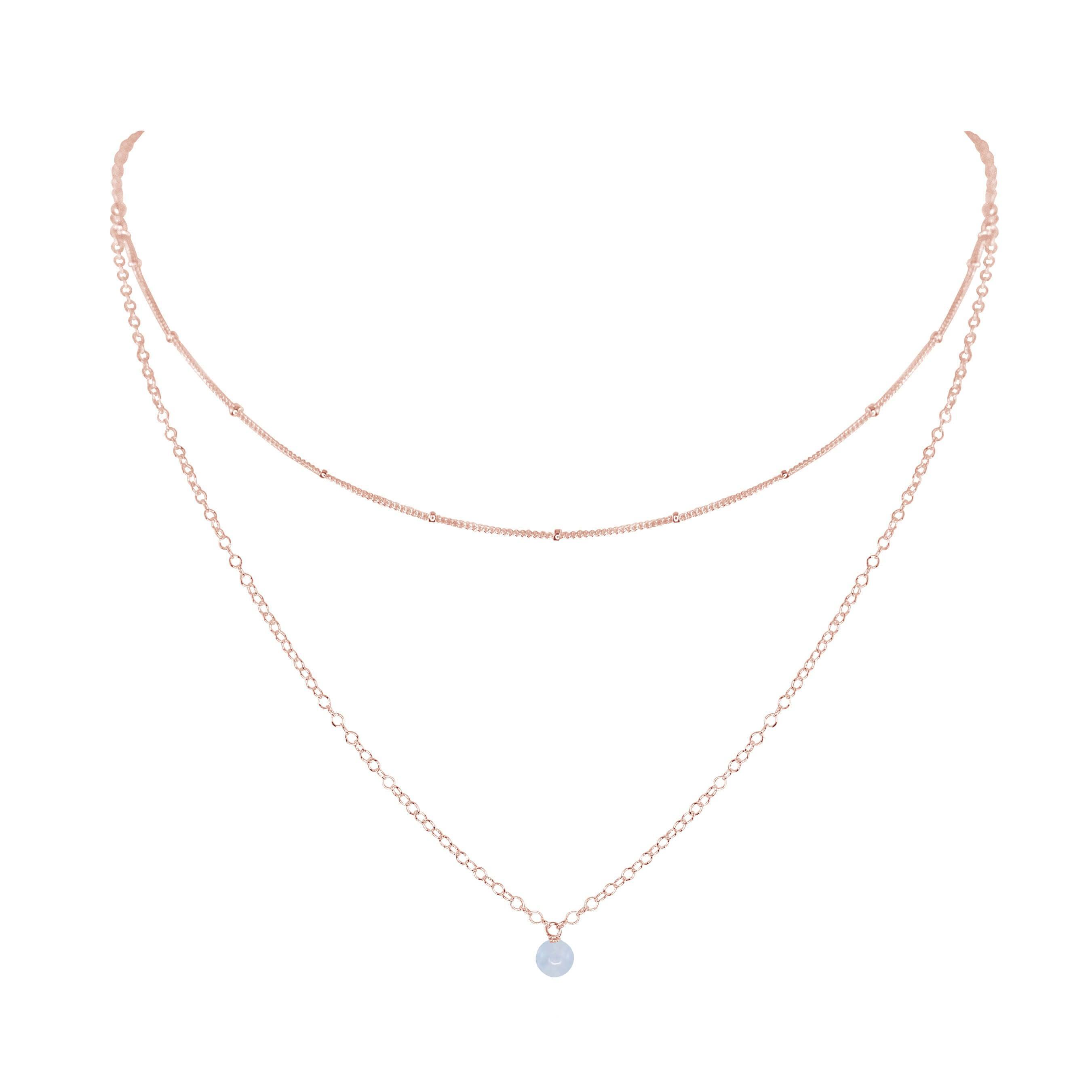 Blue Lace Agate Gemstone Chain Layered Choker Necklace - Blue Lace Agate Gemstone Chain Layered Choker Necklace - 14k Rose Gold Fill - Luna Tide Handmade Crystal Jewellery