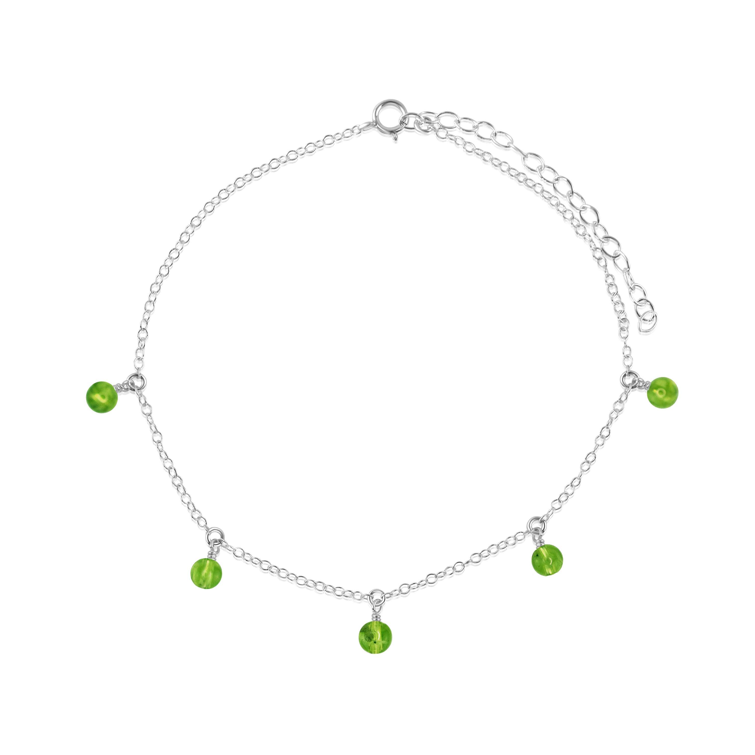 Boho Green Peridot Gemstone Bead Drop Anklet - Boho Green Peridot Gemstone Bead Drop Anklet - Sterling Silver - Luna Tide Handmade Crystal Jewellery