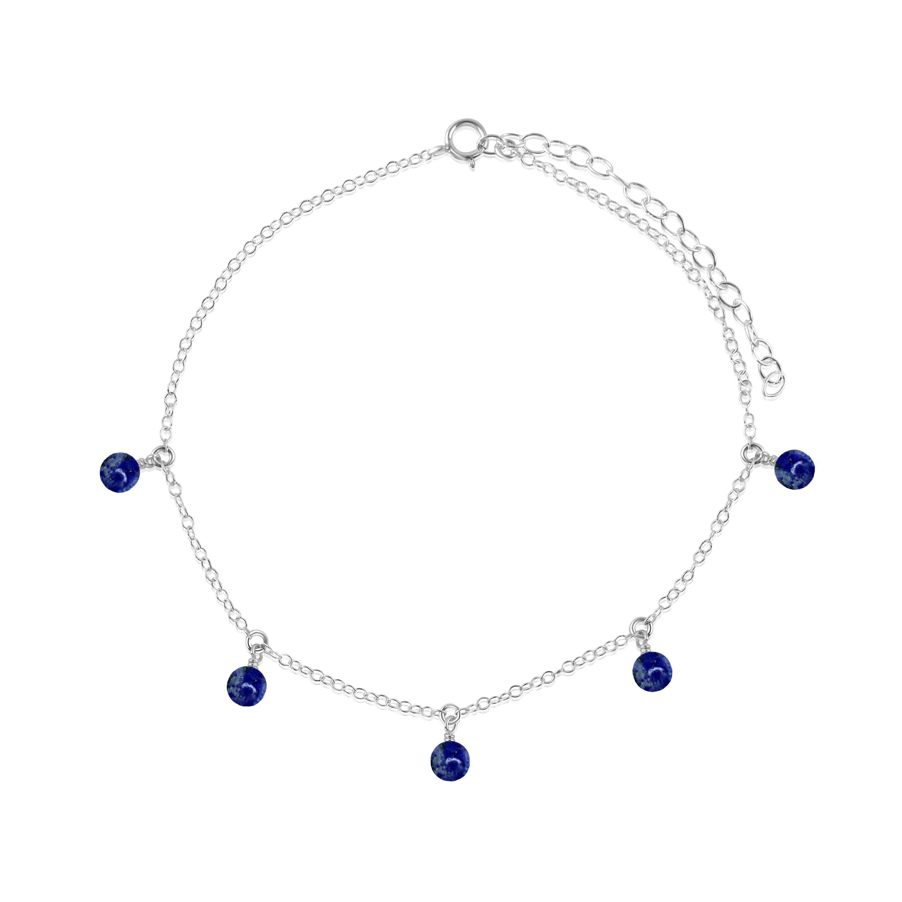 Boho Lapis Lazuli Bead Drop Anklet - Boho Lapis Lazuli Bead Drop Anklet - Sterling Silver - Luna Tide Handmade Crystal Jewellery